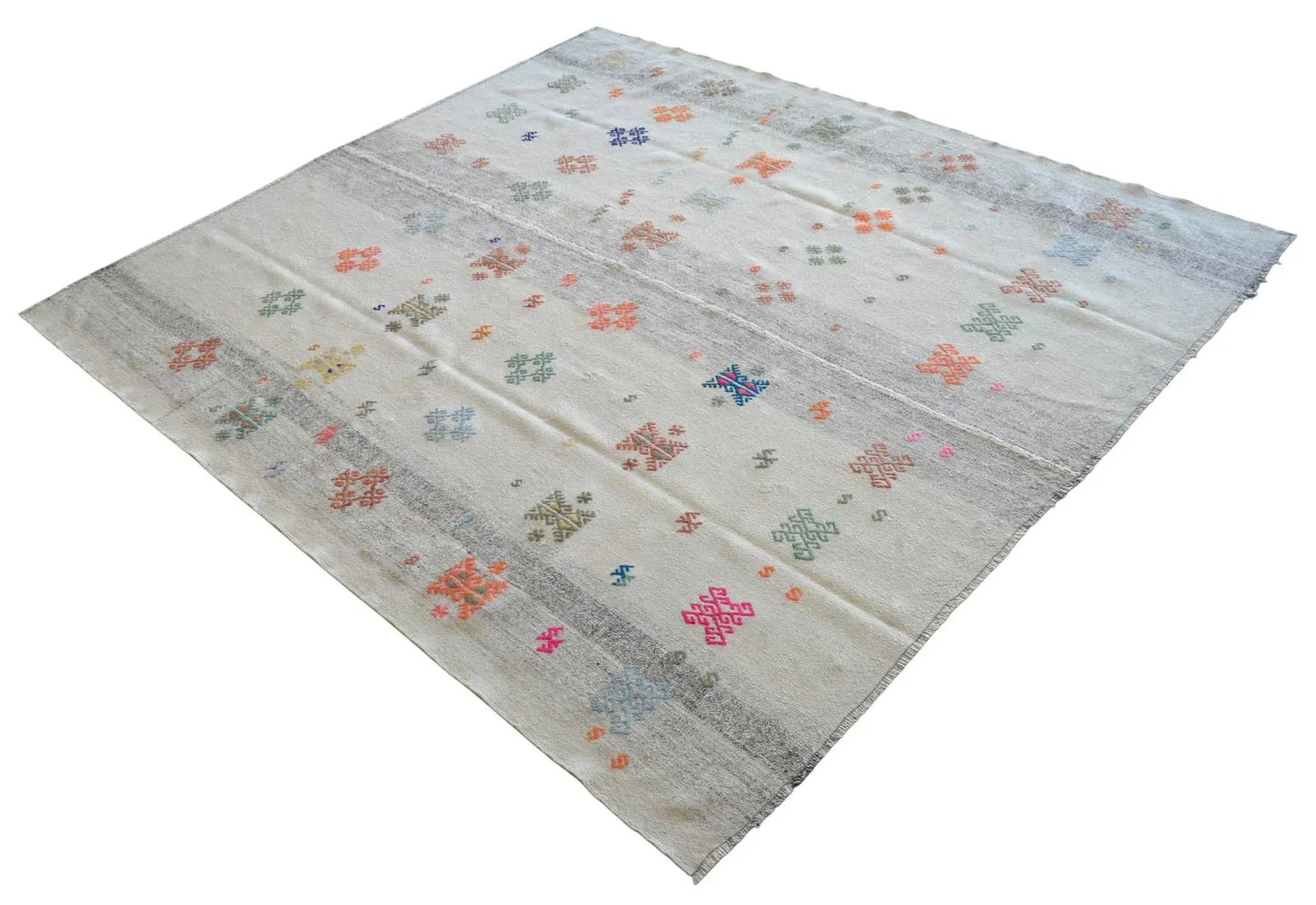 Exceptional Vintage 1950s Turkish Rug Kilim With Jajim Embroidered Handmade Kilim 5'10" X 6'9" - 6