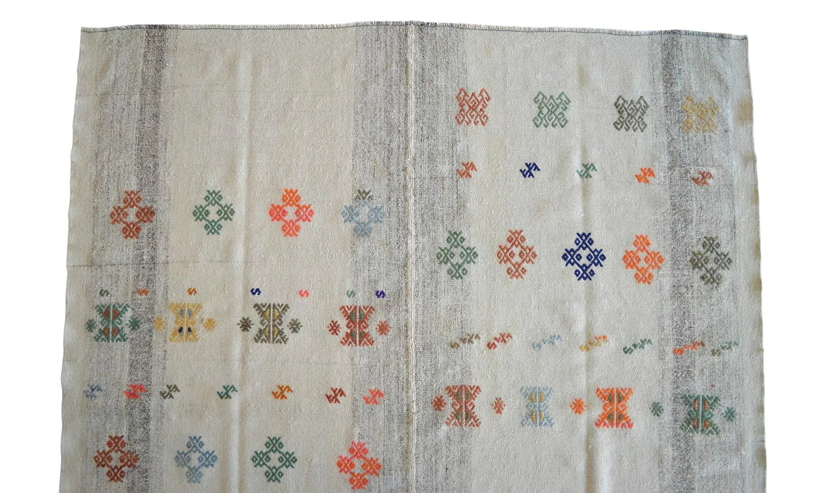 Exceptional Vintage 1950s Turkish Rug Kilim With Jajim Embroidered Handmade Kilim 5'10" X 6'9" - 7
