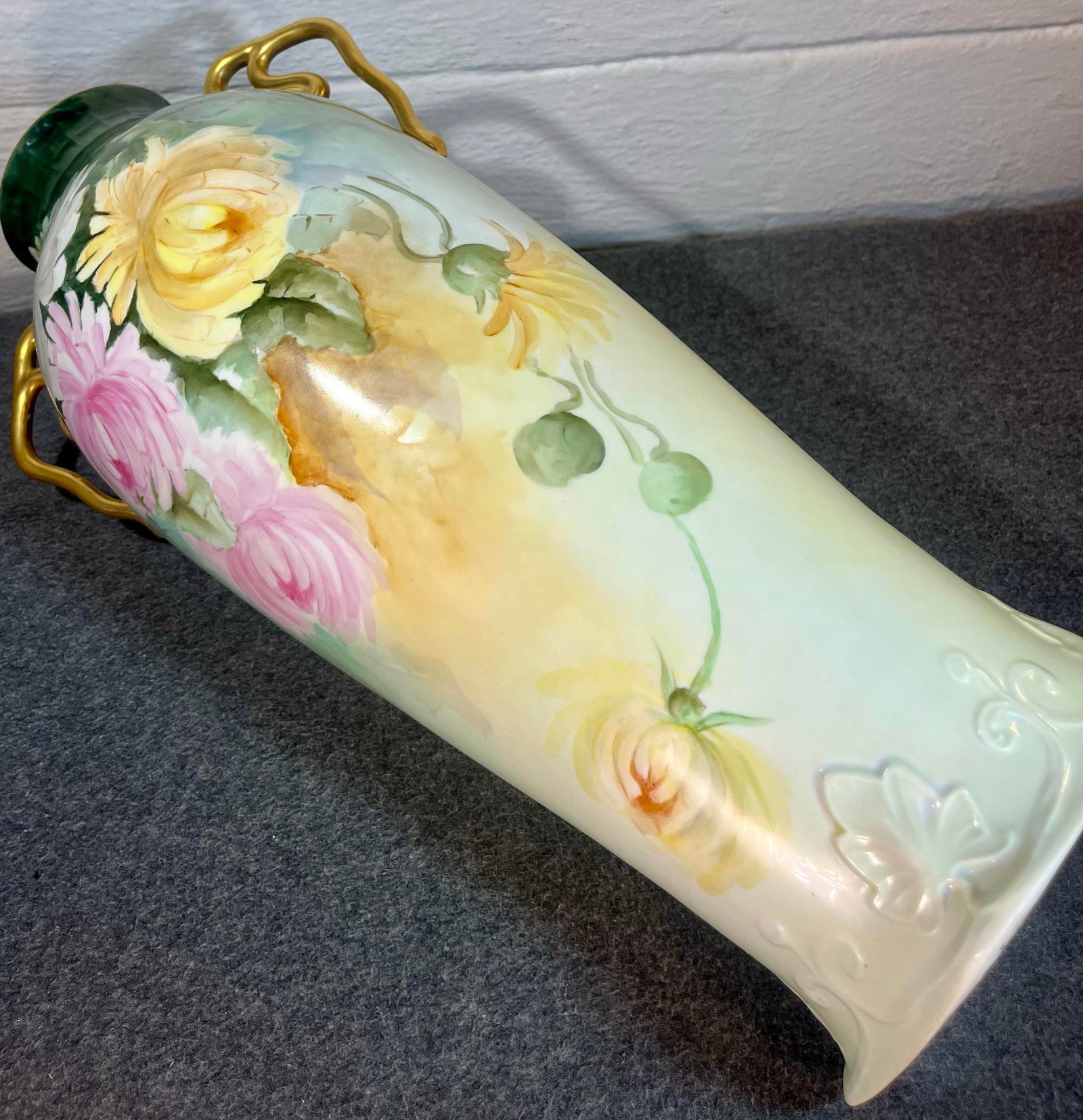 Antique Limoges 17" Handled Porcelain Vase - 10
