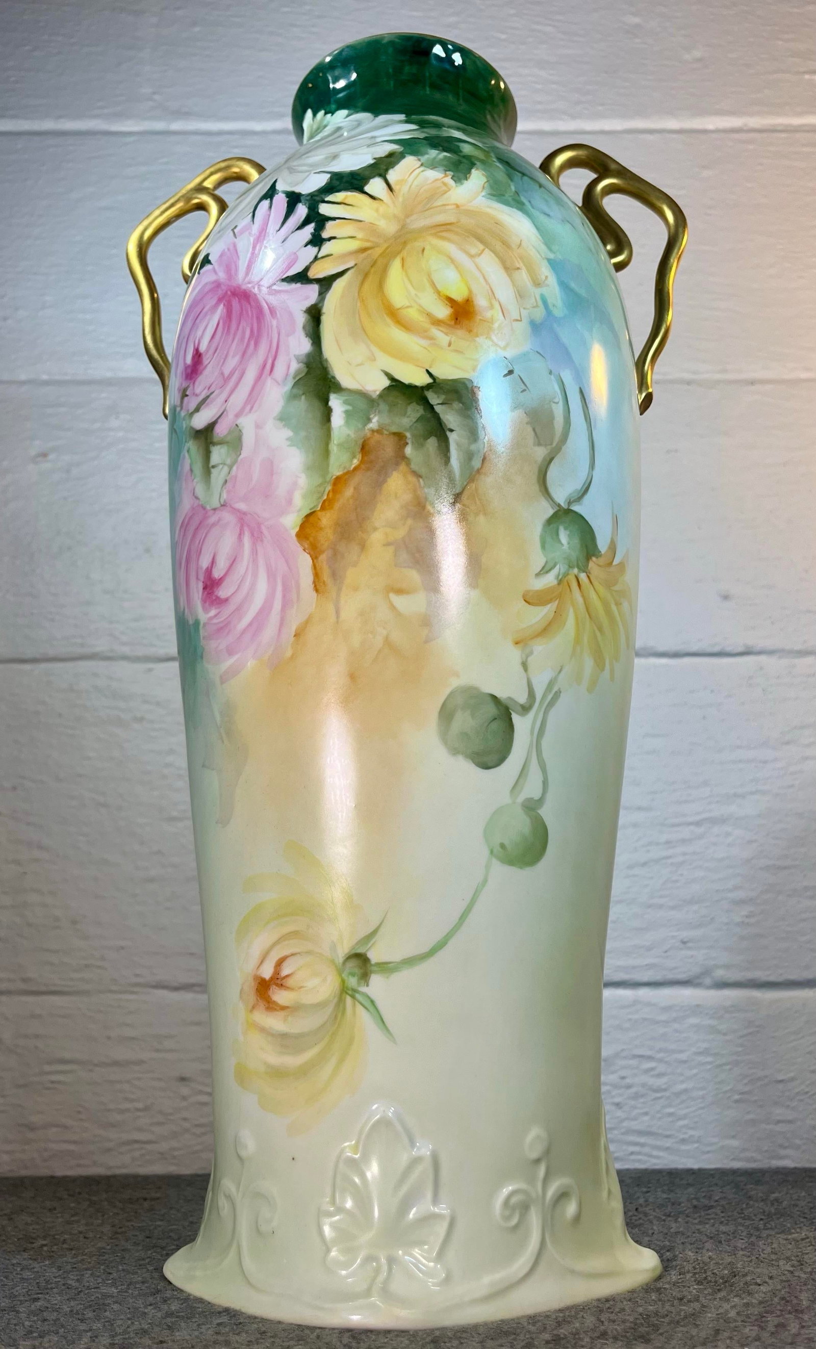 Antique Limoges 17" Handled Porcelain Vase - 3