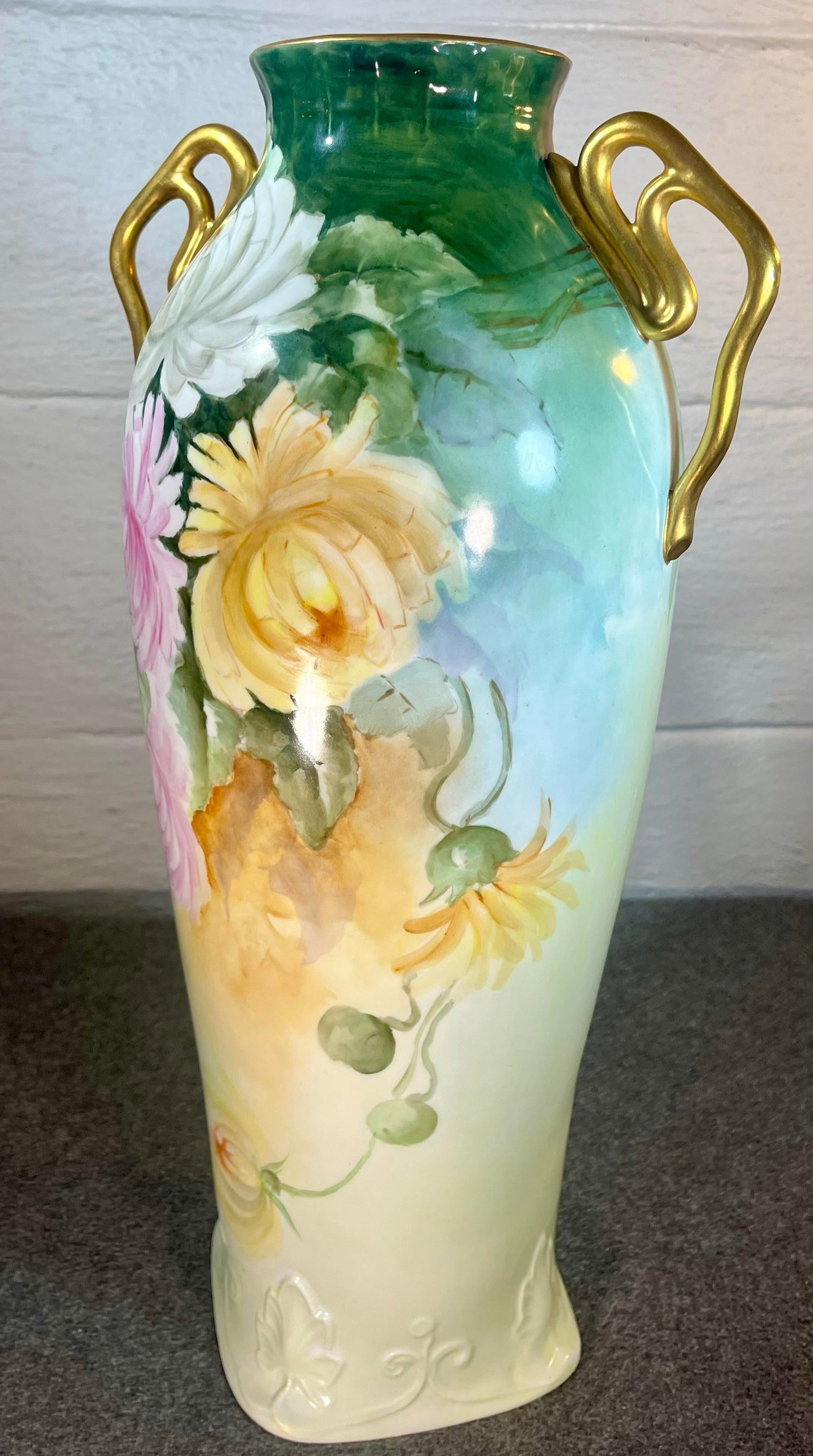 Antique Limoges 17" Handled Porcelain Vase - 4