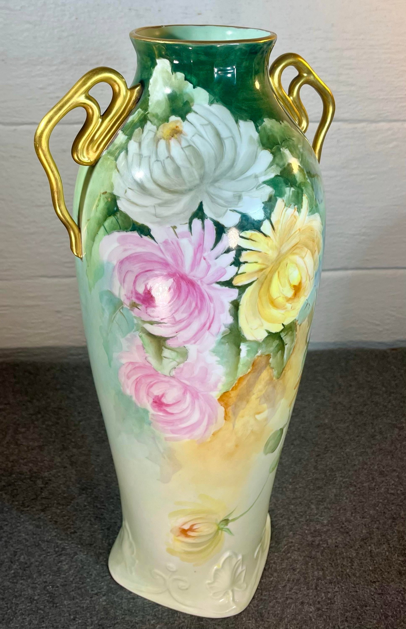 Antique Limoges 17" Handled Porcelain Vase - 6