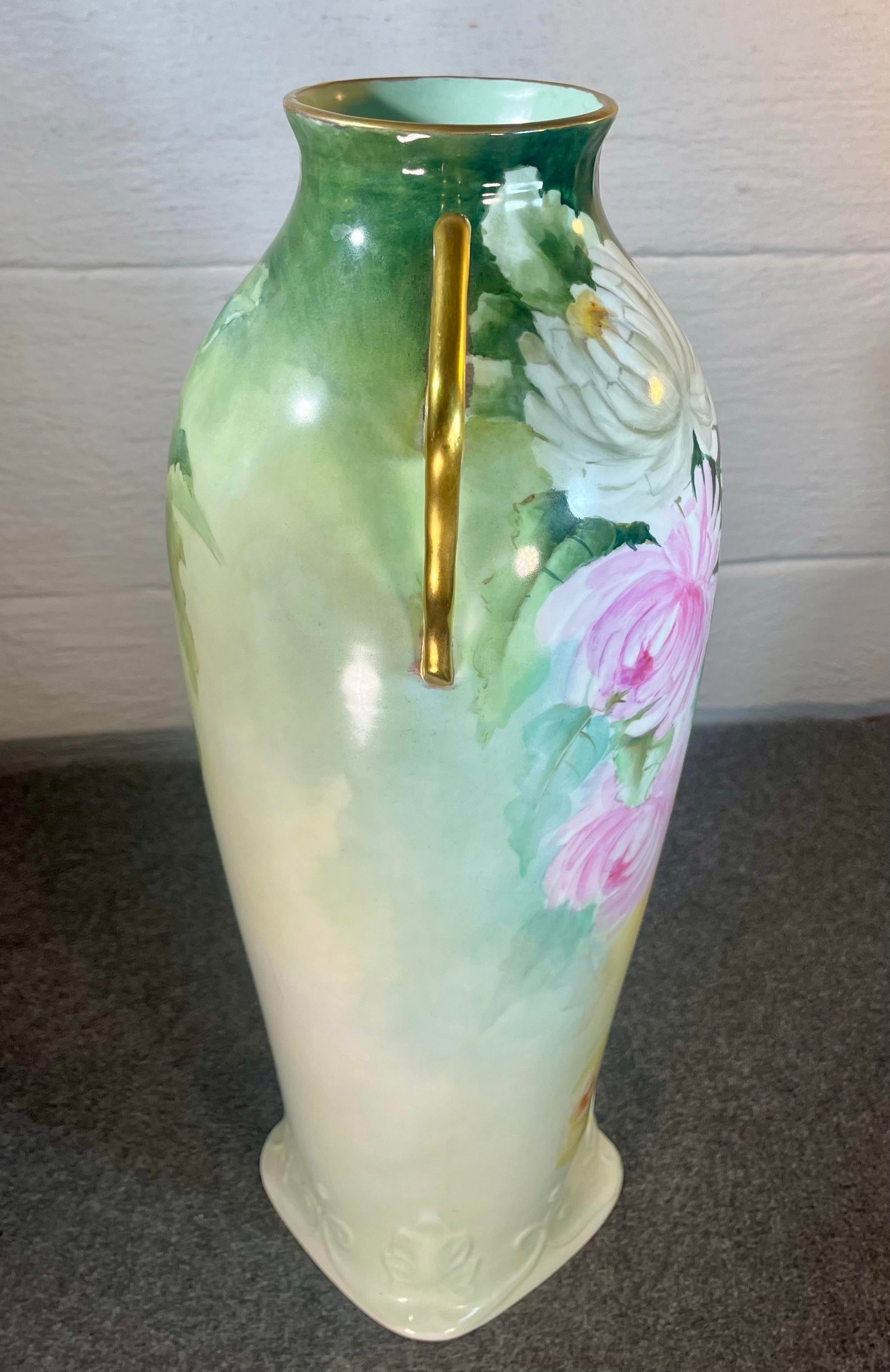 Antique Limoges 17" Handled Porcelain Vase - 8