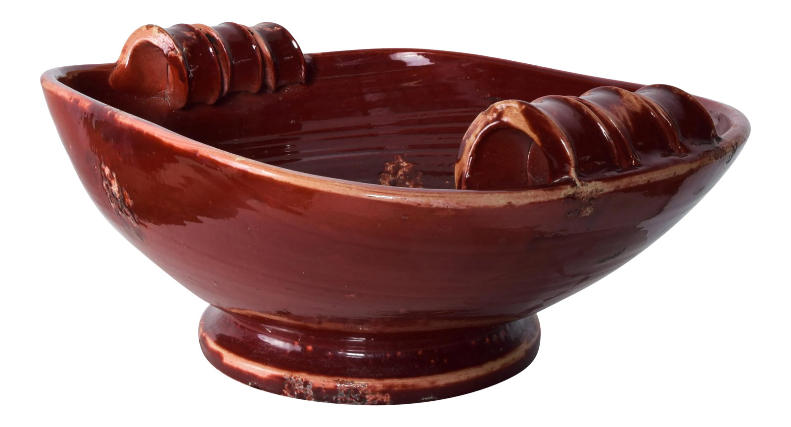 1960s Fortunata Tuscany Italian Art Pottery Sculptural Bowl: AMBIANIC presents Italian Pottery Tuscany Large Sculptural Red Bowl Maker stamp for Fortunata made in Tuscany Italy. Fabulous French Italian Design 9 h x 16.5 d x 22.25 w Original vintage unrestored c