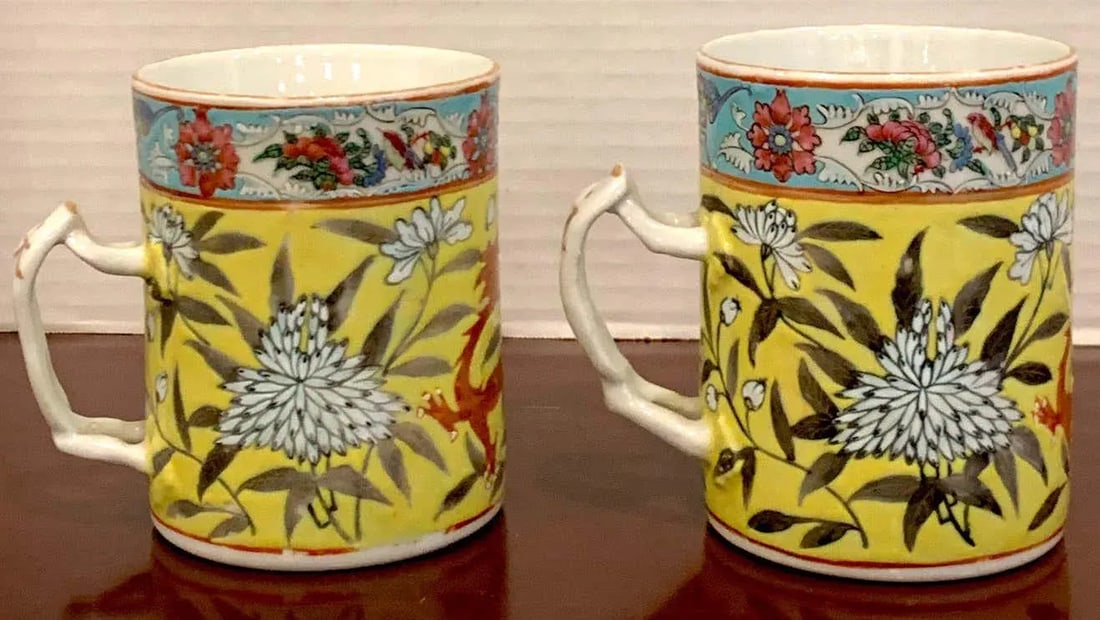 19th Century Chinese Export Famille Verte Yellow Dragon Motif Mugs - a Pair - 8