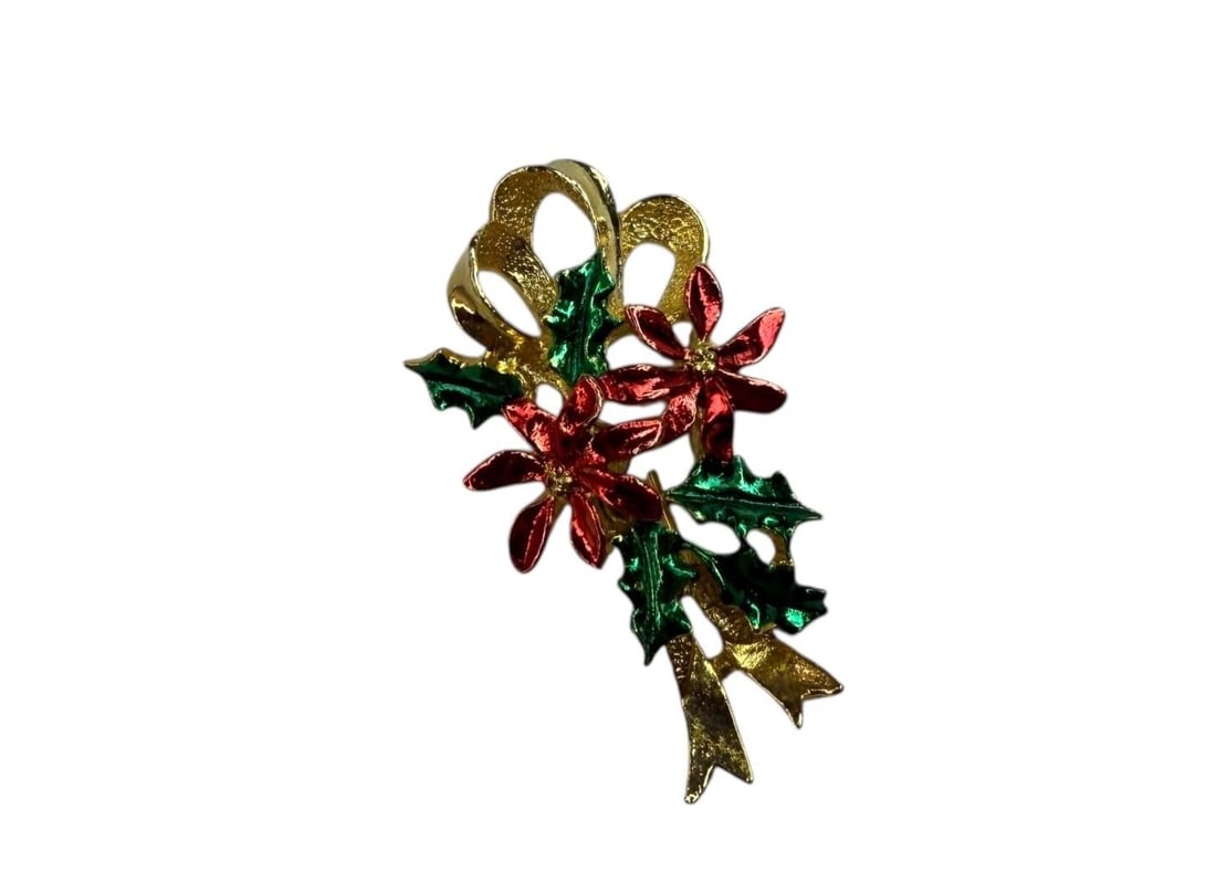 Gerry's Vintage Christmas Brooch Set of 2 StarTree and Poinsettia Holly - 2