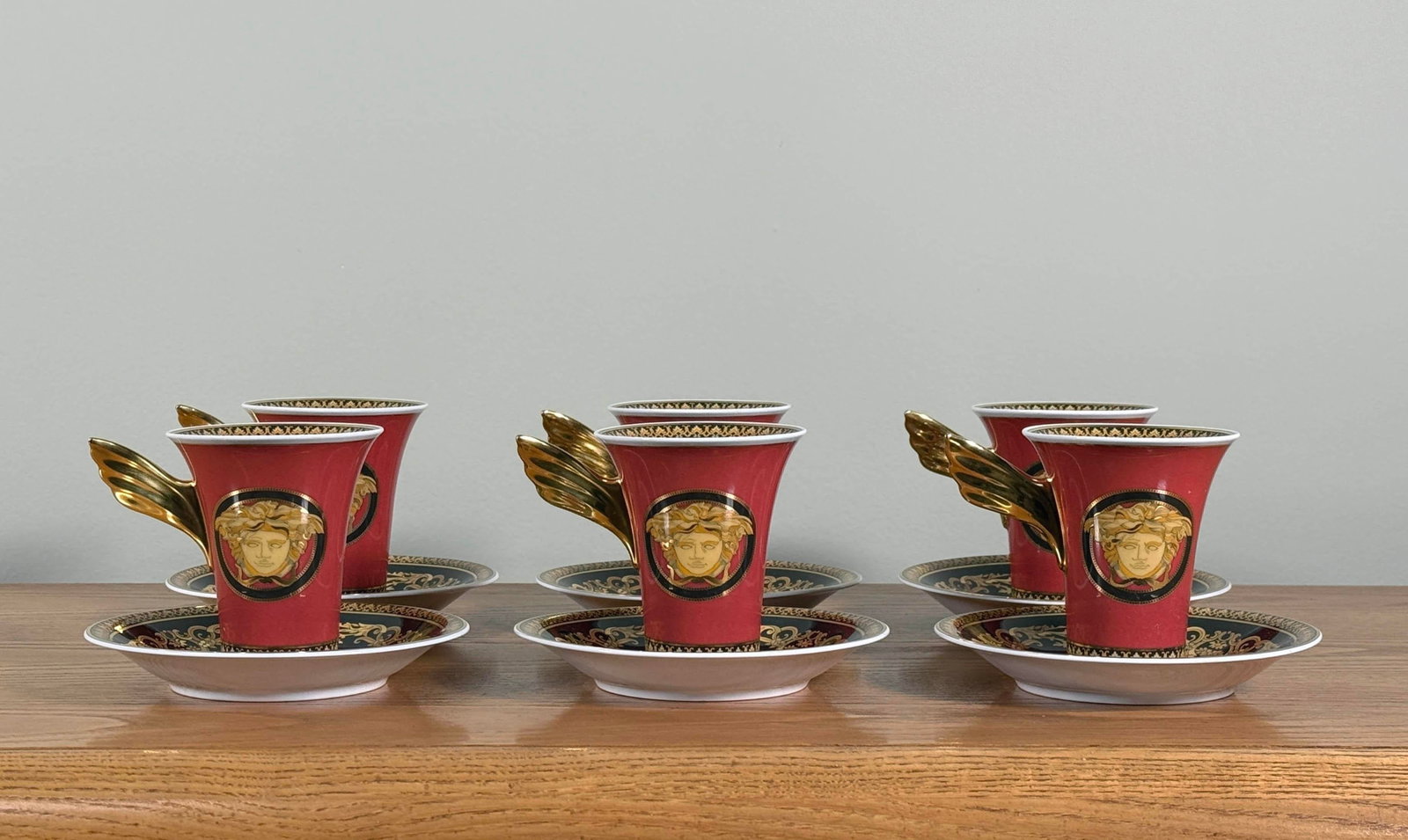 Baroque Versace Medusa Red Espresso Cups and Saucers - Set of 6 - 5