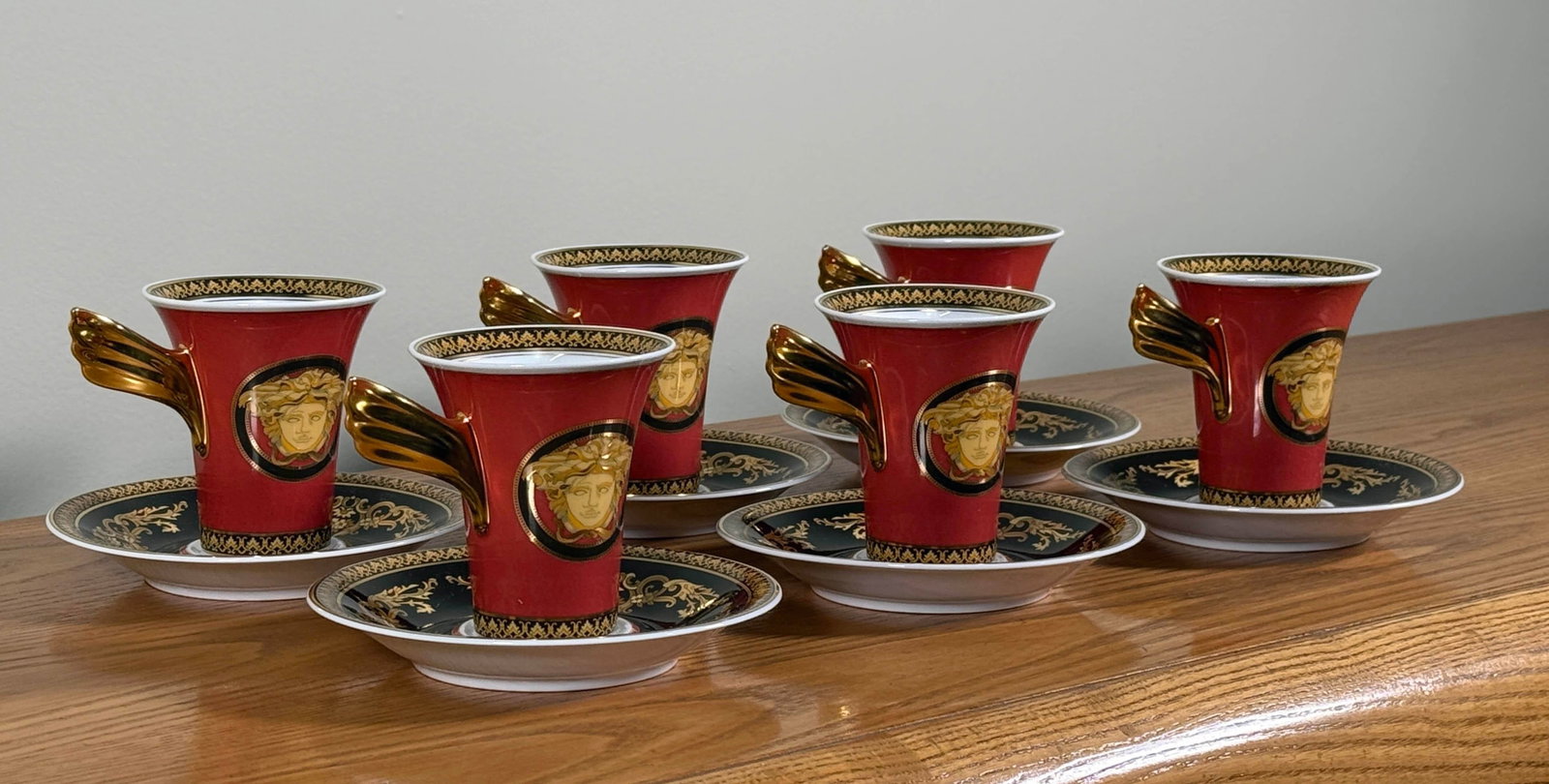 Baroque Versace Medusa Red Espresso Cups and Saucers - Set of 6 - 7