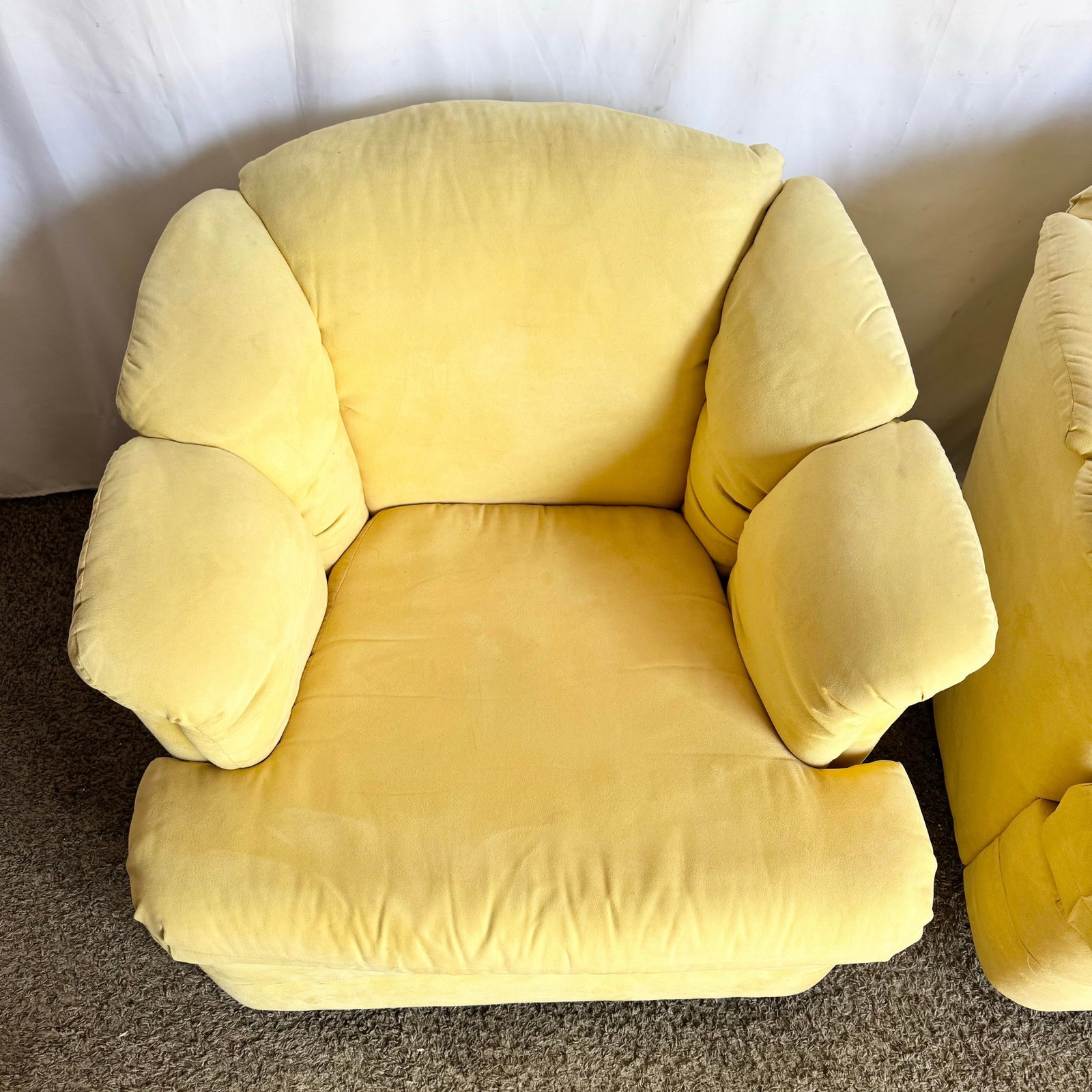 Vintage Postmodern Yellow Fabric Swivel Chairs - Pair - 7