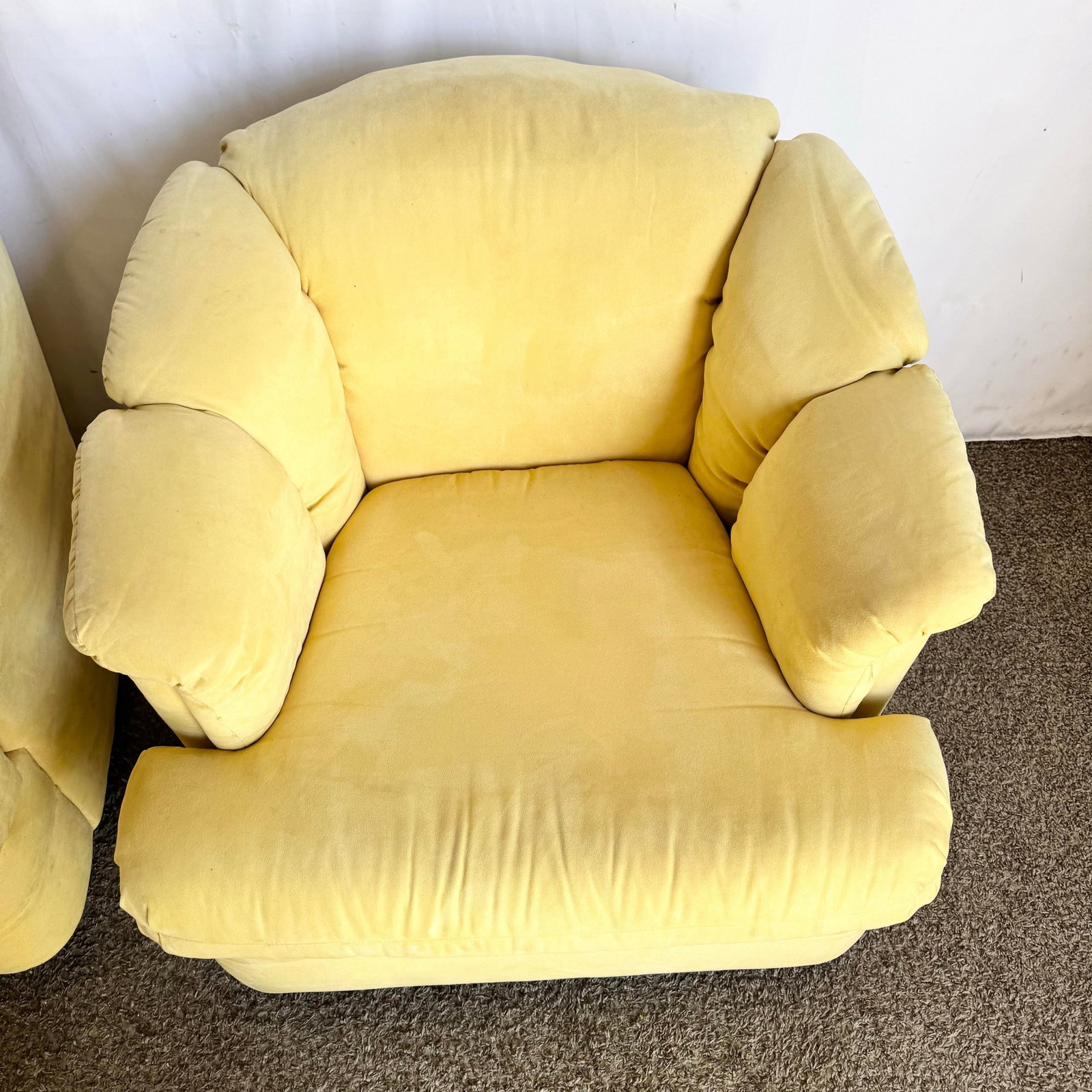 Vintage Postmodern Yellow Fabric Swivel Chairs - Pair - 8