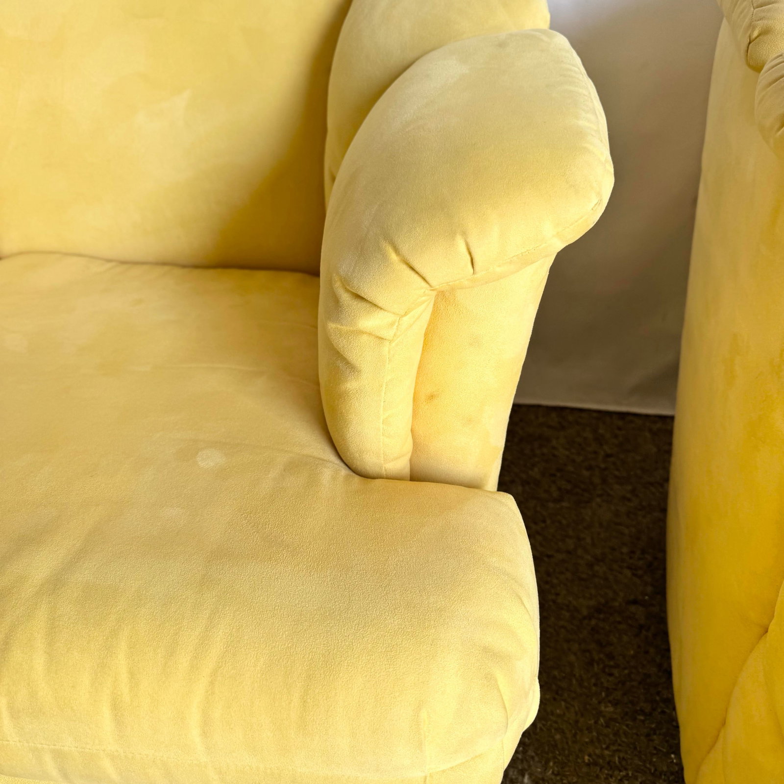 Vintage Postmodern Yellow Fabric Swivel Chairs - Pair - 9