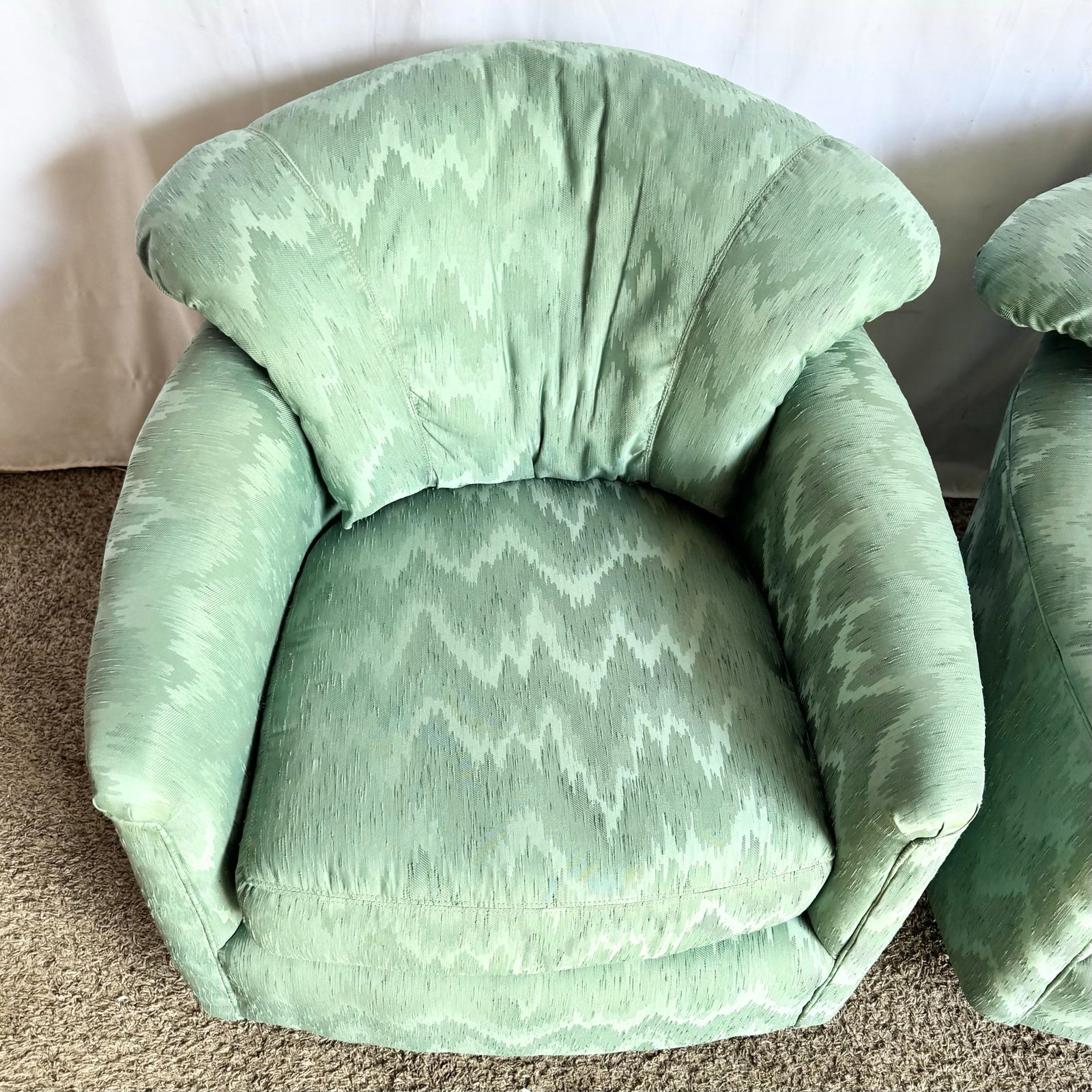 Postmodern Turquoise Fabric Swivel Lounge Chairs - A Pair - 4
