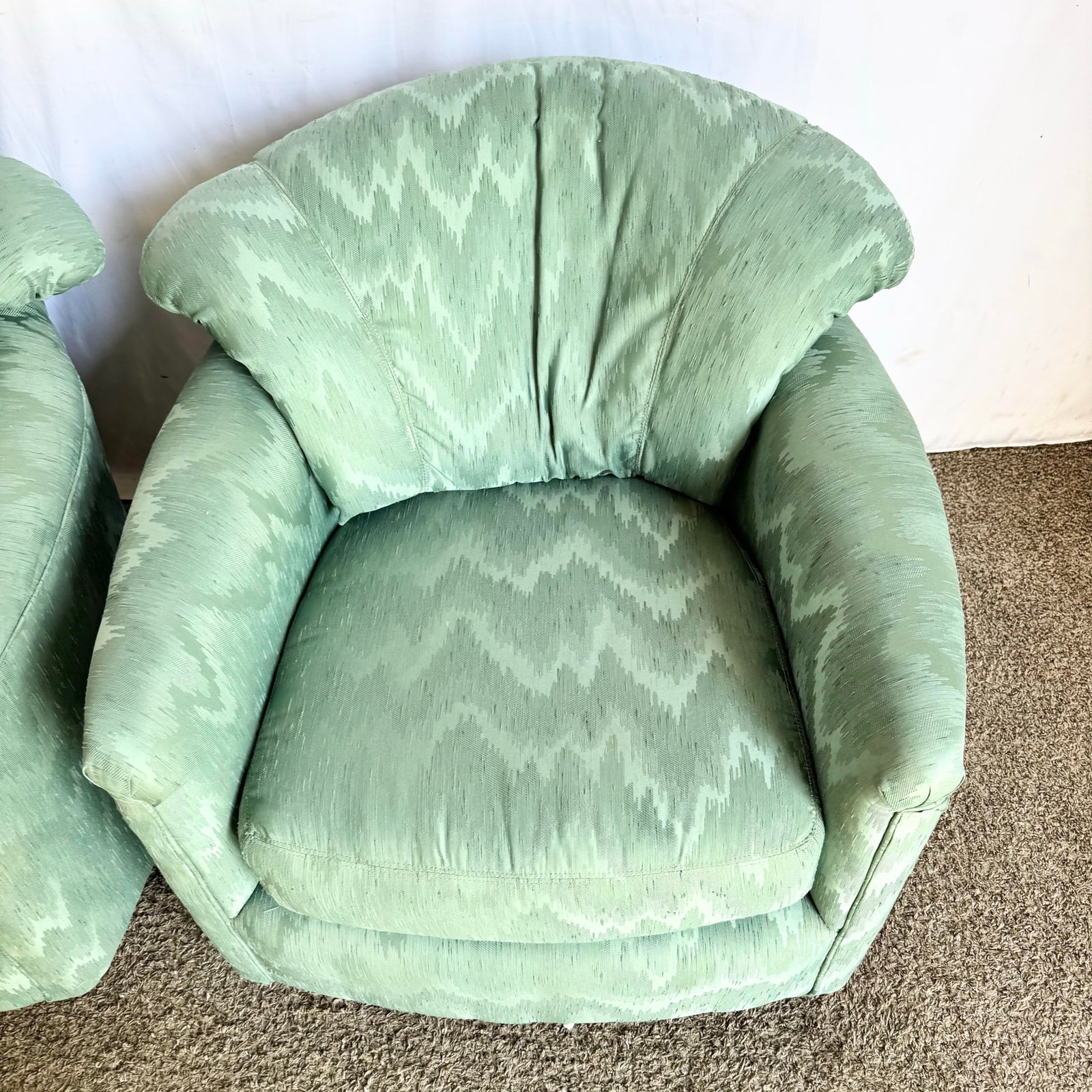 Postmodern Turquoise Fabric Swivel Lounge Chairs - A Pair - 5