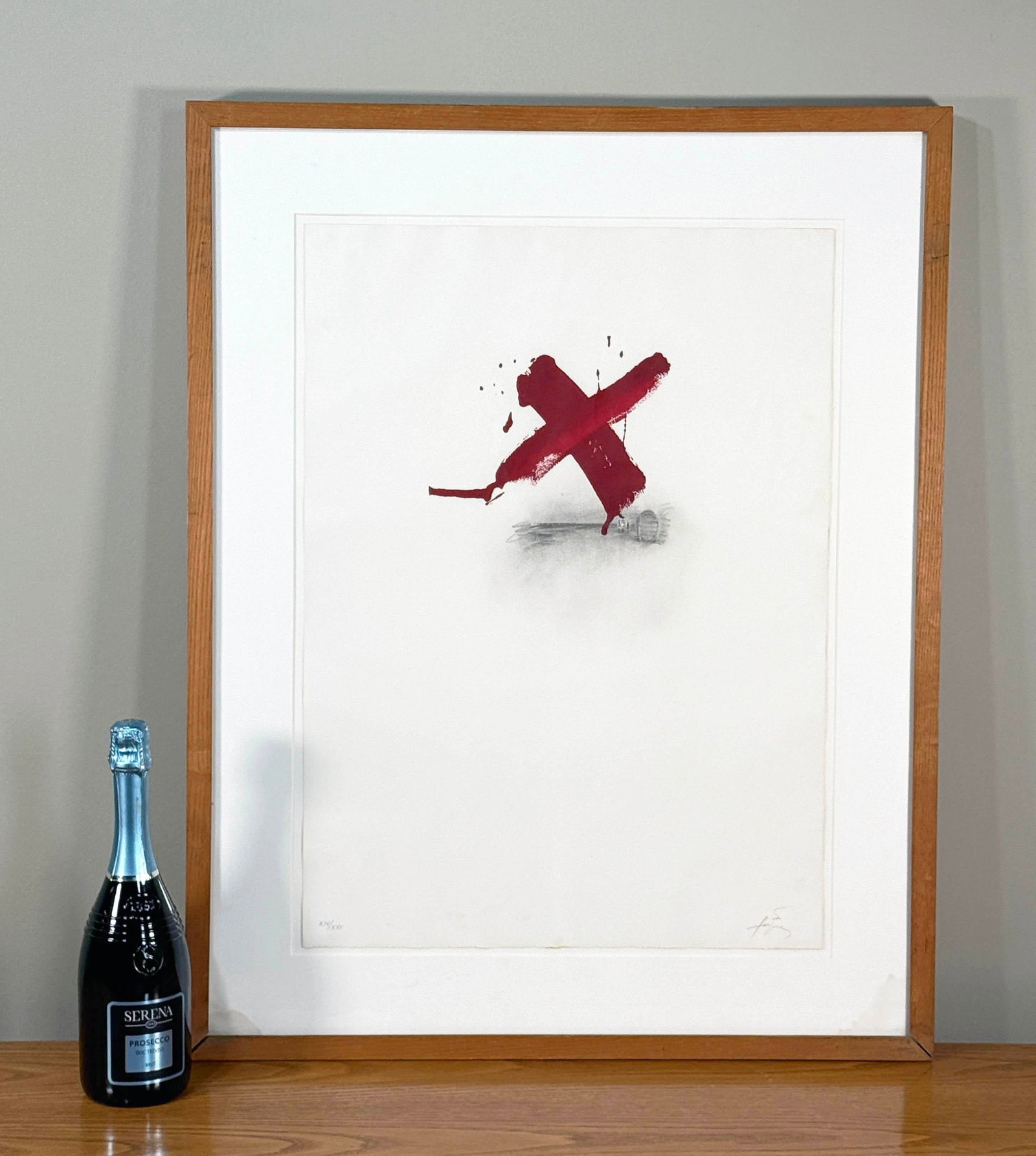 Antoni Tapies Limited Edition Abstract Etching Red "X" Gesture Print, Pencil Signed & Framed (#1 - 2