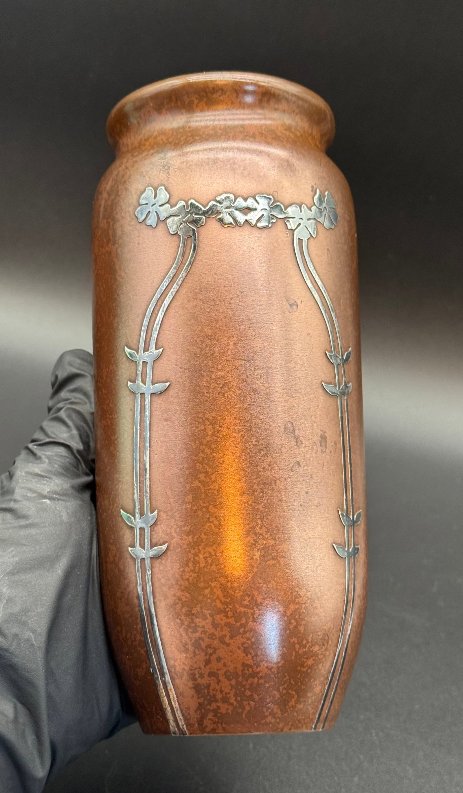1912 Otto Heinz Sterling Silver on Bronze Vase, Signed - 11