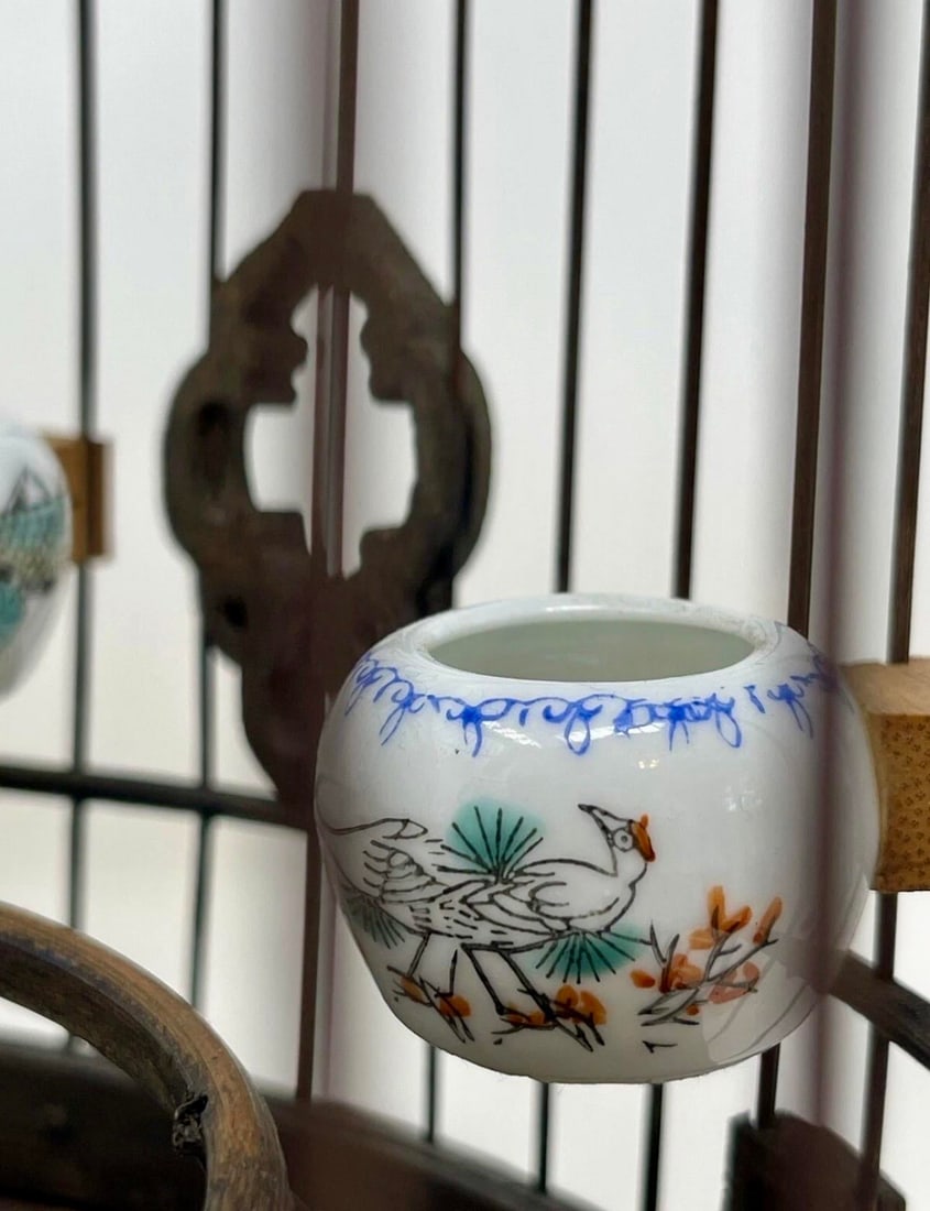 19th C Chinese Bamboo Birdcage Fully Ornamented, Hand Carved Dragon Perch. - 2