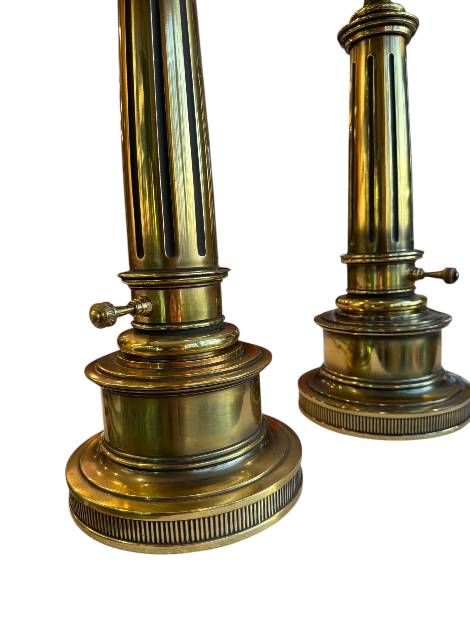 Stiffel Solid Brass Table Lamps With Original Shades 1950s - A Pair - 3