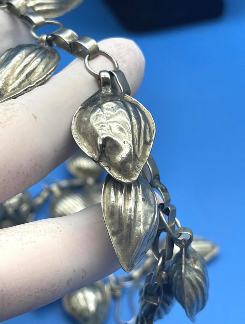Antique Turkmen Yemeni Silver Leaf Double Chain Necklace - 10