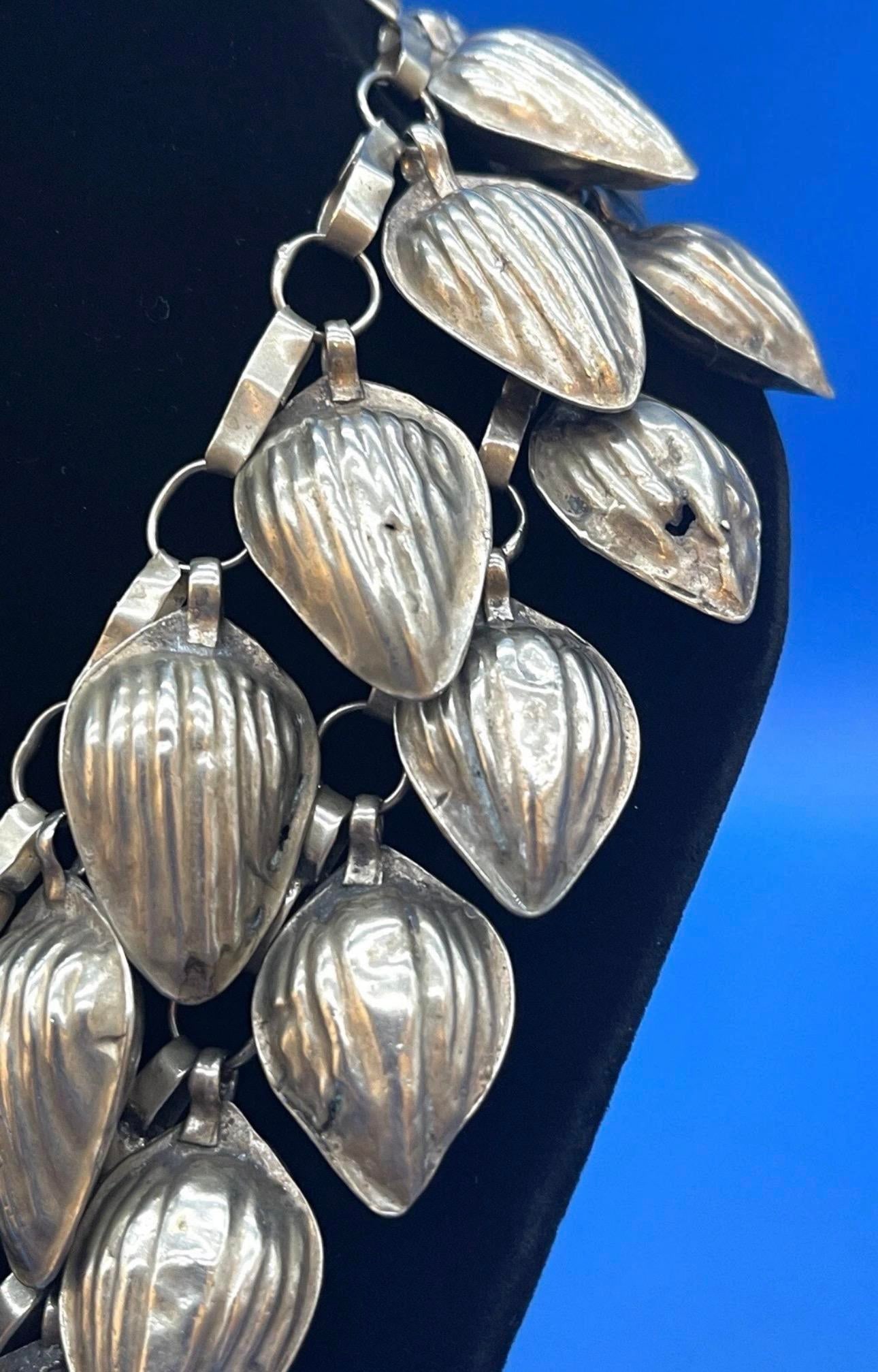 Antique Turkmen Yemeni Silver Leaf Double Chain Necklace - 12