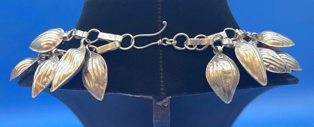 Antique Turkmen Yemeni Silver Leaf Double Chain Necklace - 2