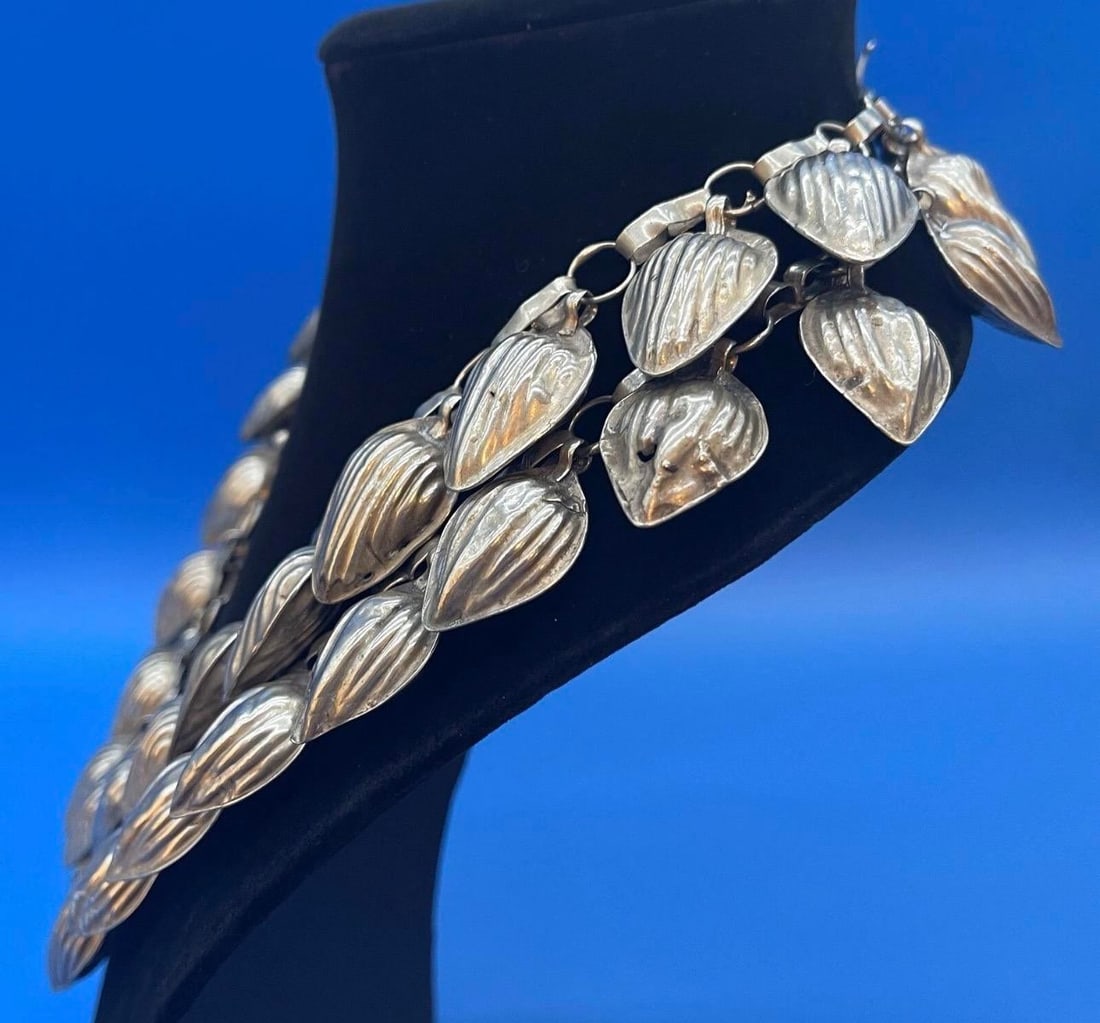 Antique Turkmen Yemeni Silver Leaf Double Chain Necklace - 4