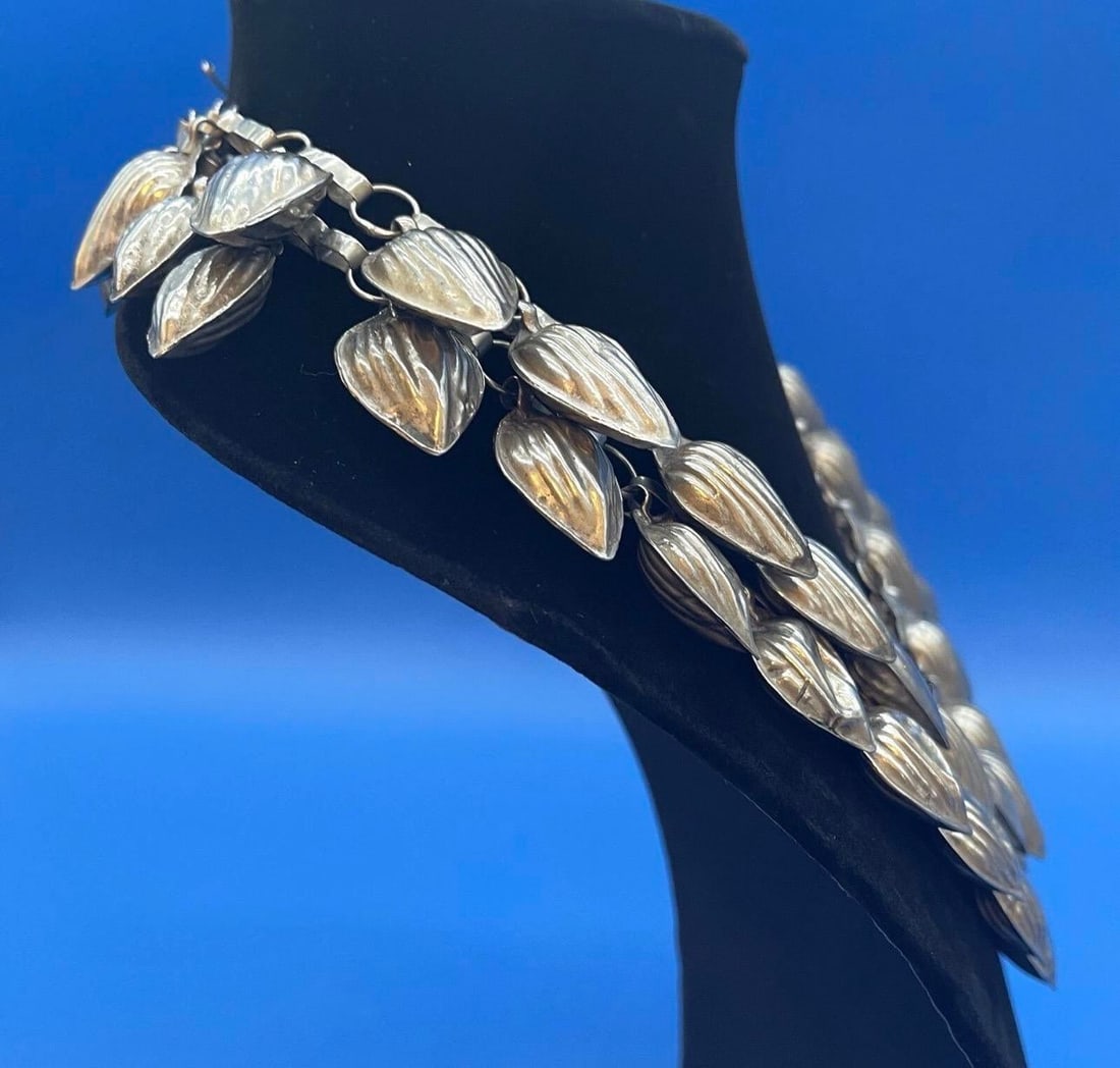 Antique Turkmen Yemeni Silver Leaf Double Chain Necklace - 6