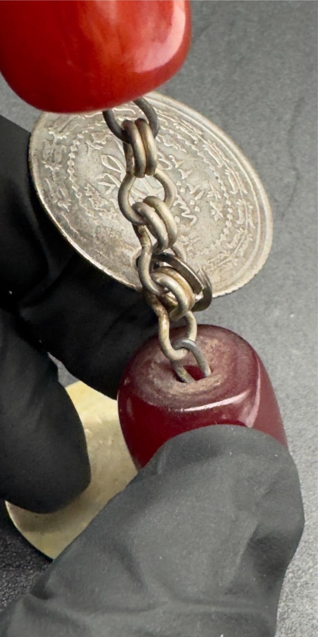 Antique Turkish Faturan Cherry Bakelite Coin Charm Necklace - 11