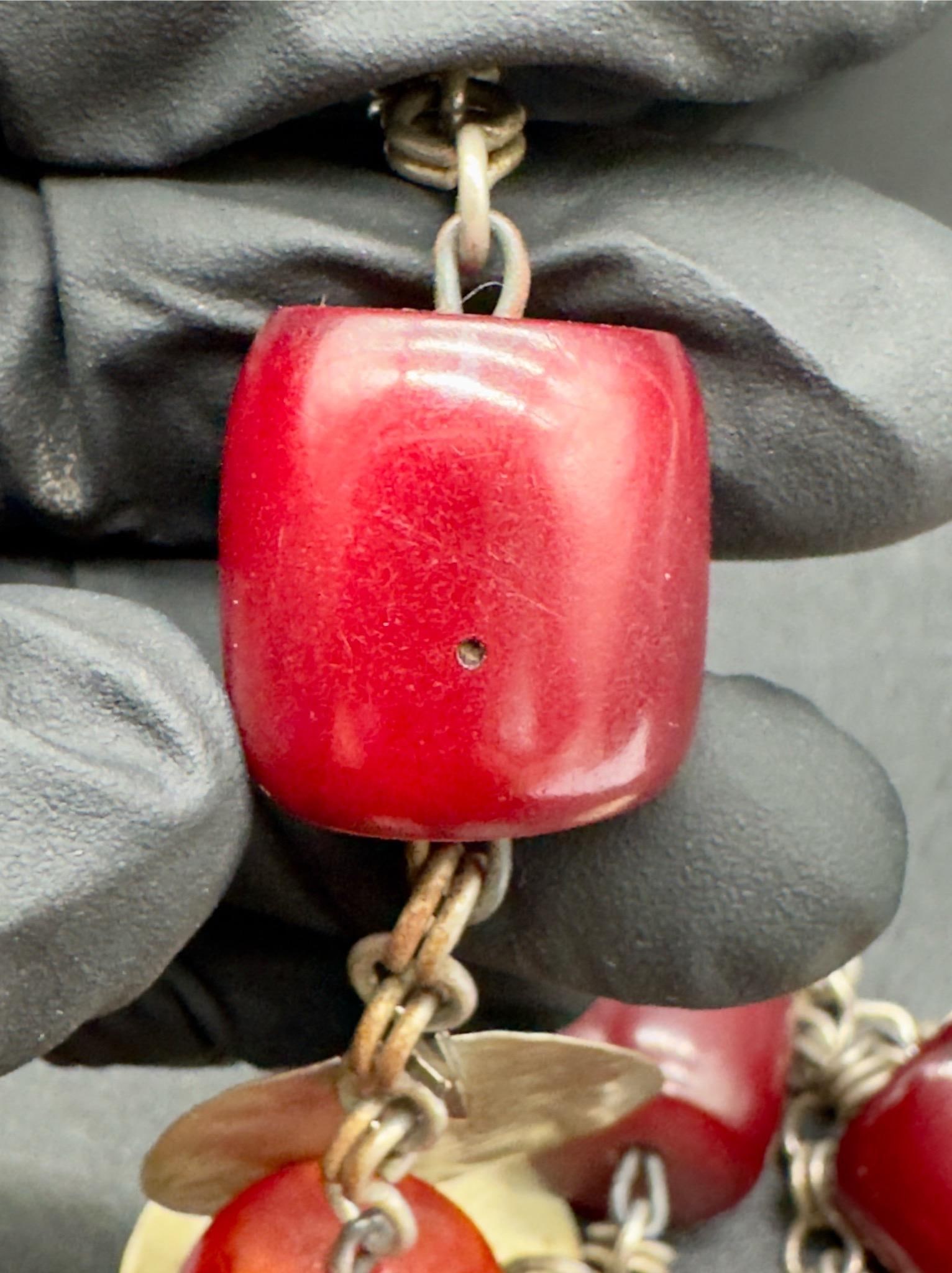 Antique Turkish Faturan Cherry Bakelite Coin Charm Necklace - 15