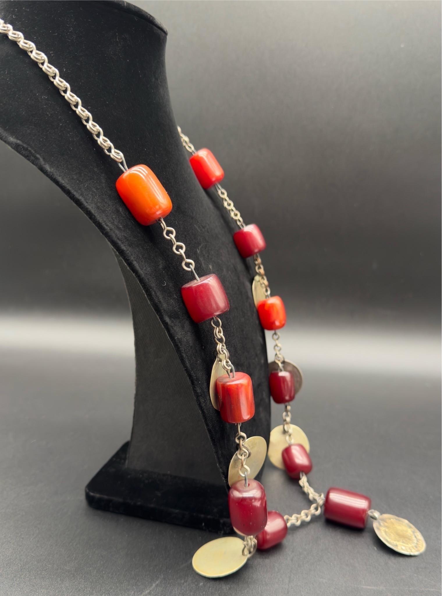 Antique Turkish Faturan Cherry Bakelite Coin Charm Necklace - 3