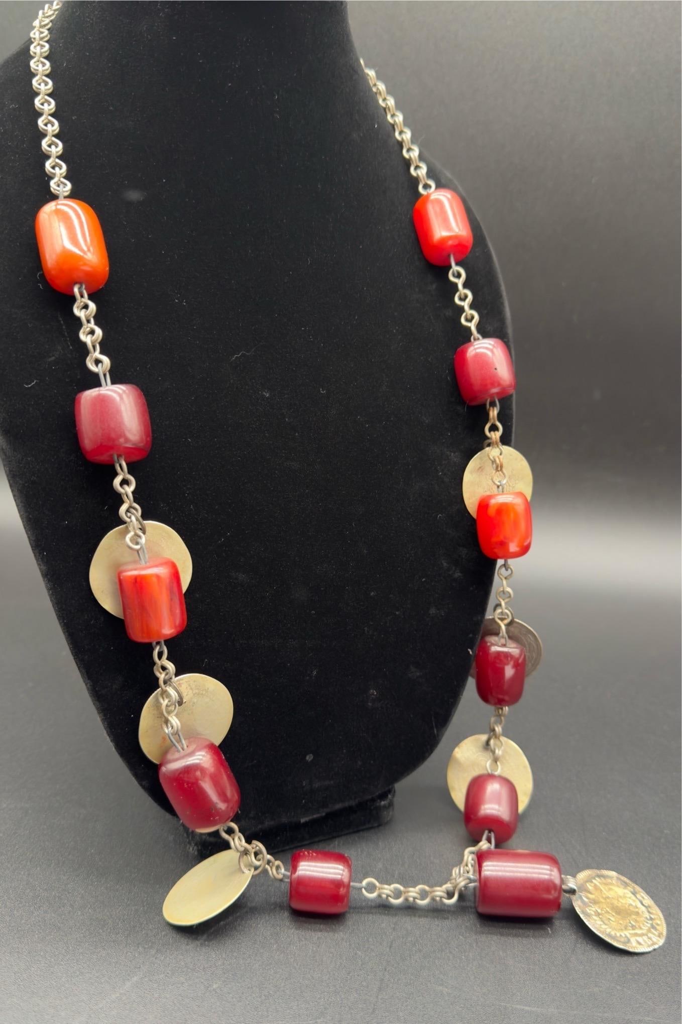 Antique Turkish Faturan Cherry Bakelite Coin Charm Necklace - 4