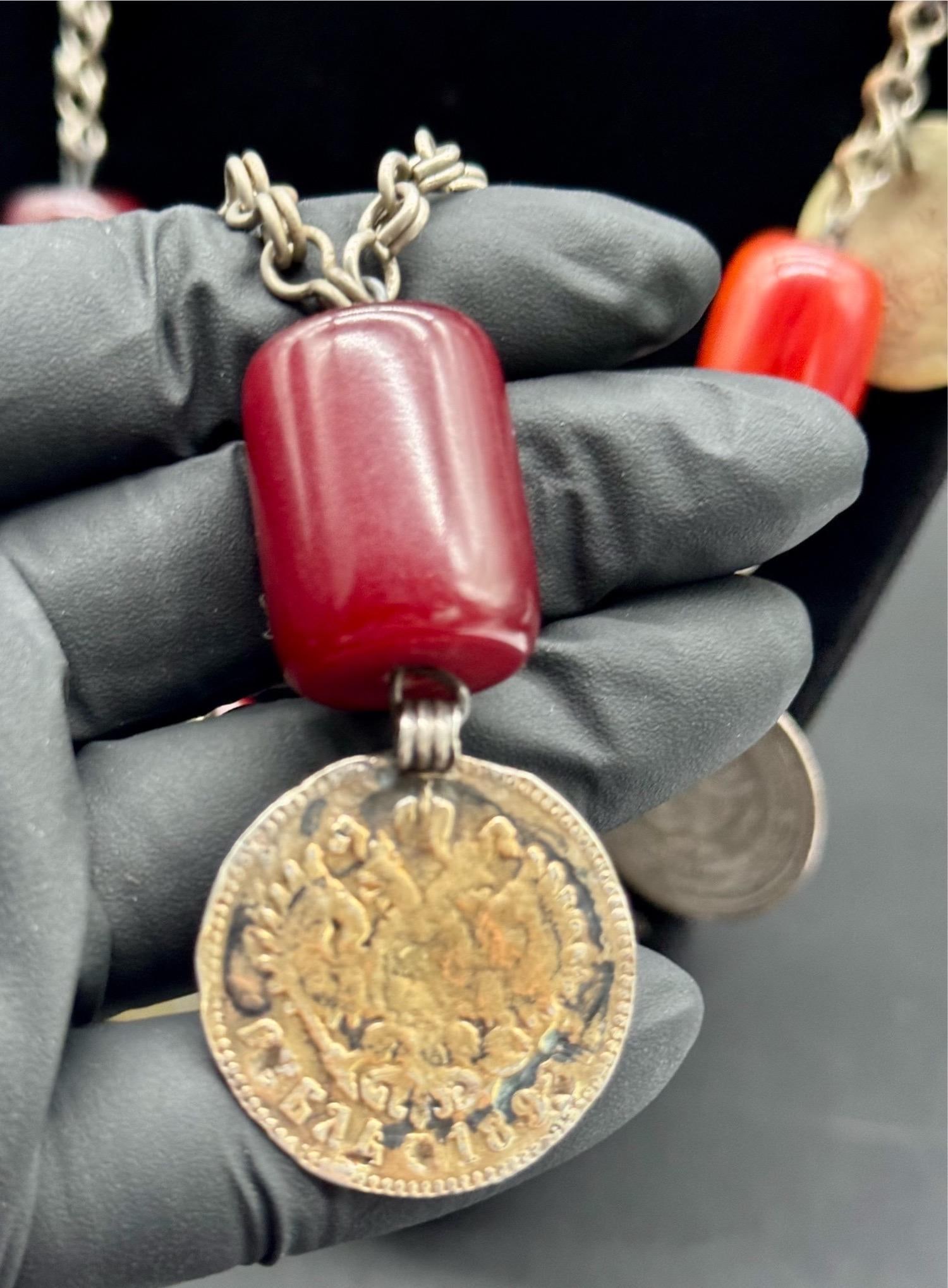 Antique Turkish Faturan Cherry Bakelite Coin Charm Necklace - 5