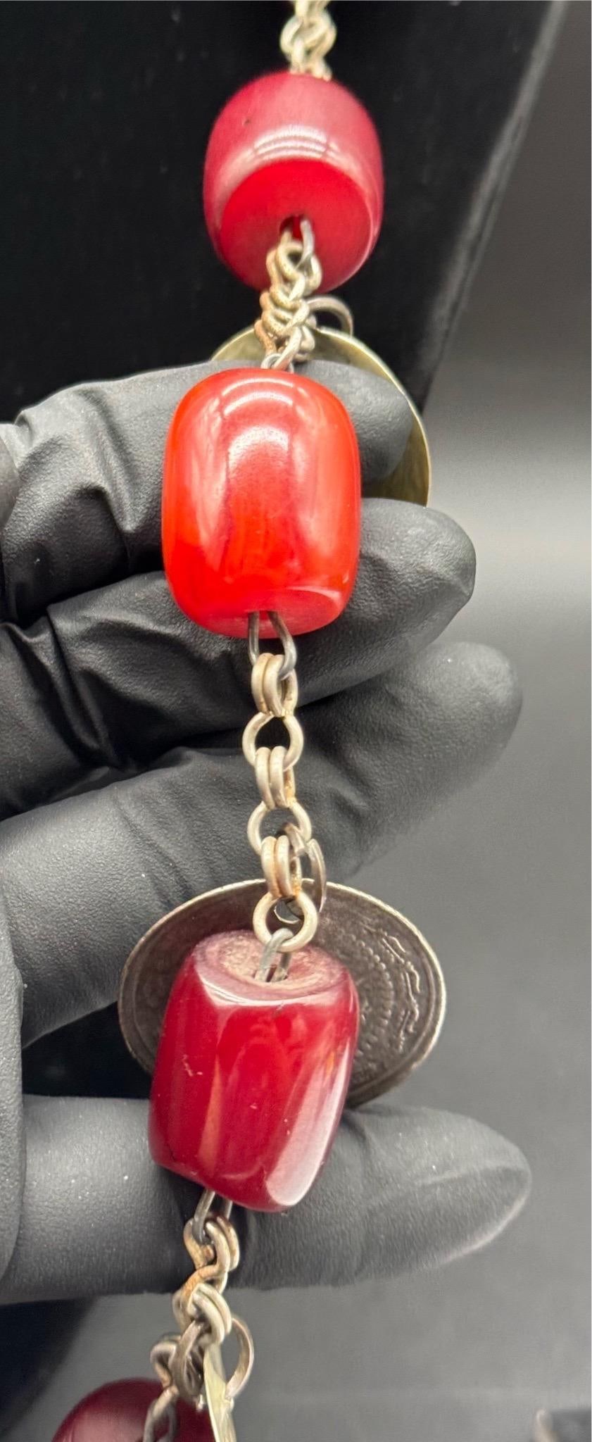 Antique Turkish Faturan Cherry Bakelite Coin Charm Necklace - 7