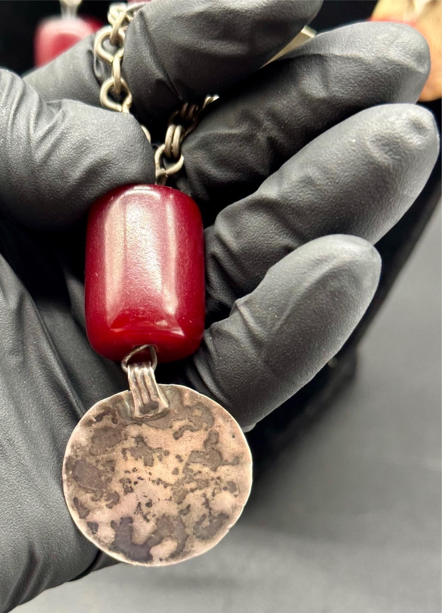 Antique Turkish Faturan Cherry Bakelite Coin Charm Necklace - 8