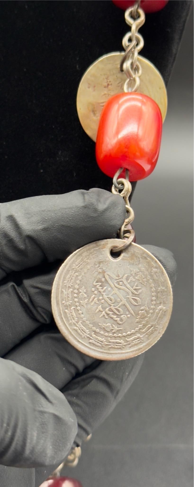 Antique Turkish Faturan Cherry Bakelite Coin Charm Necklace - 9