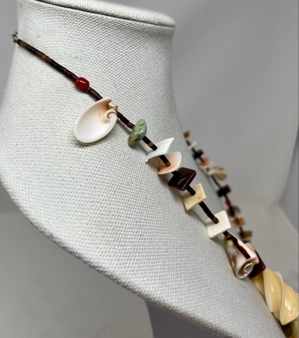 1980s Navajo Turquoise, Shell and Heishi Bead Necklace. Native American Necklace, Unisex - 6