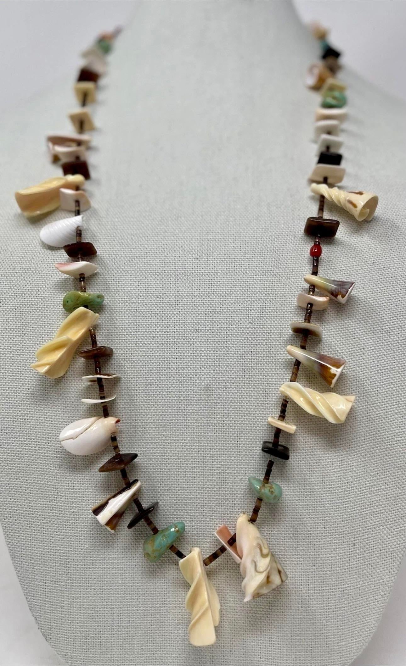 1980s Navajo Turquoise, Shell and Heishi Bead Necklace. Native American Necklace, Unisex - 7