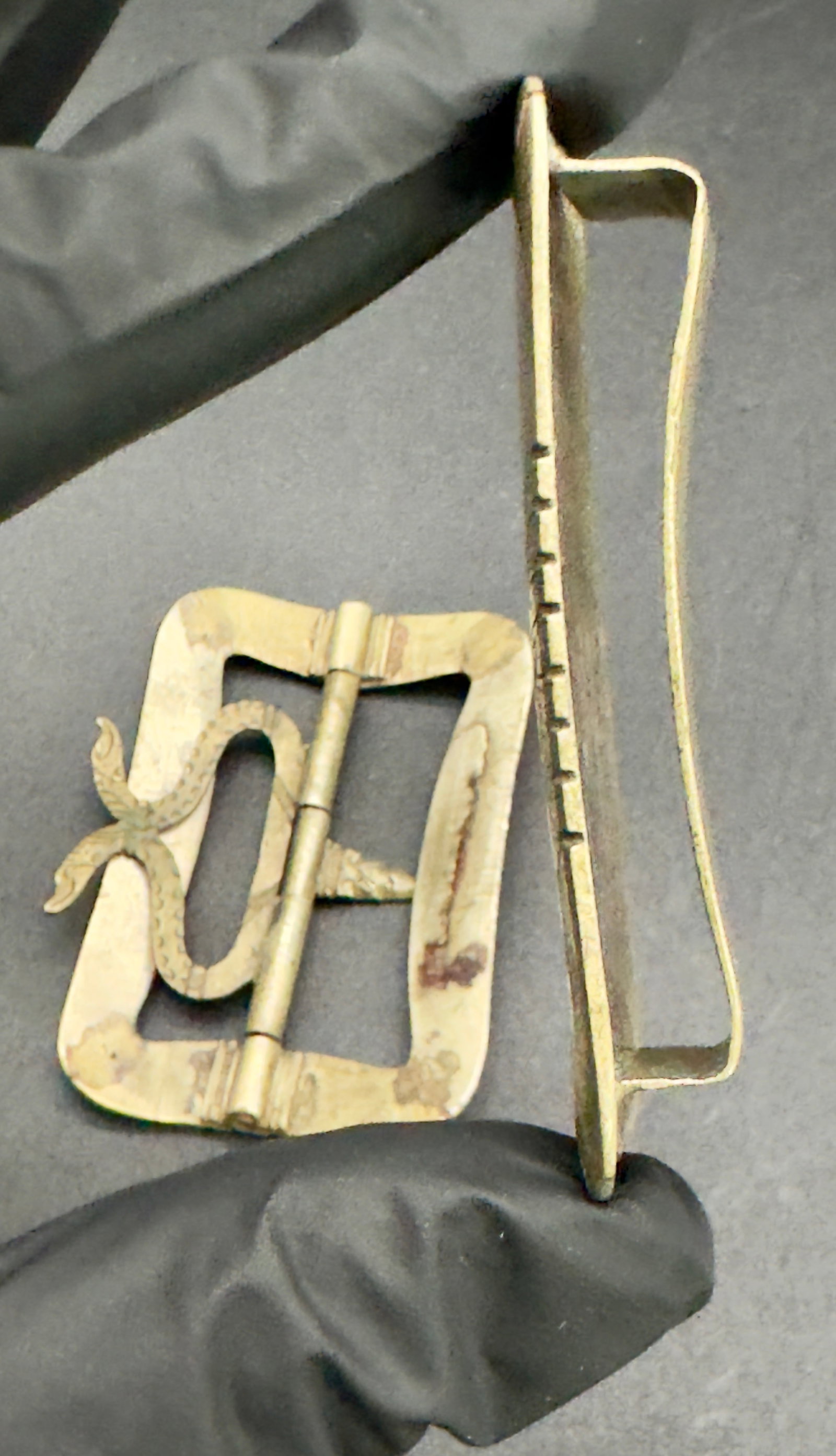 Antique Asian Brass Etched Belt Buckles, Full Set - 2