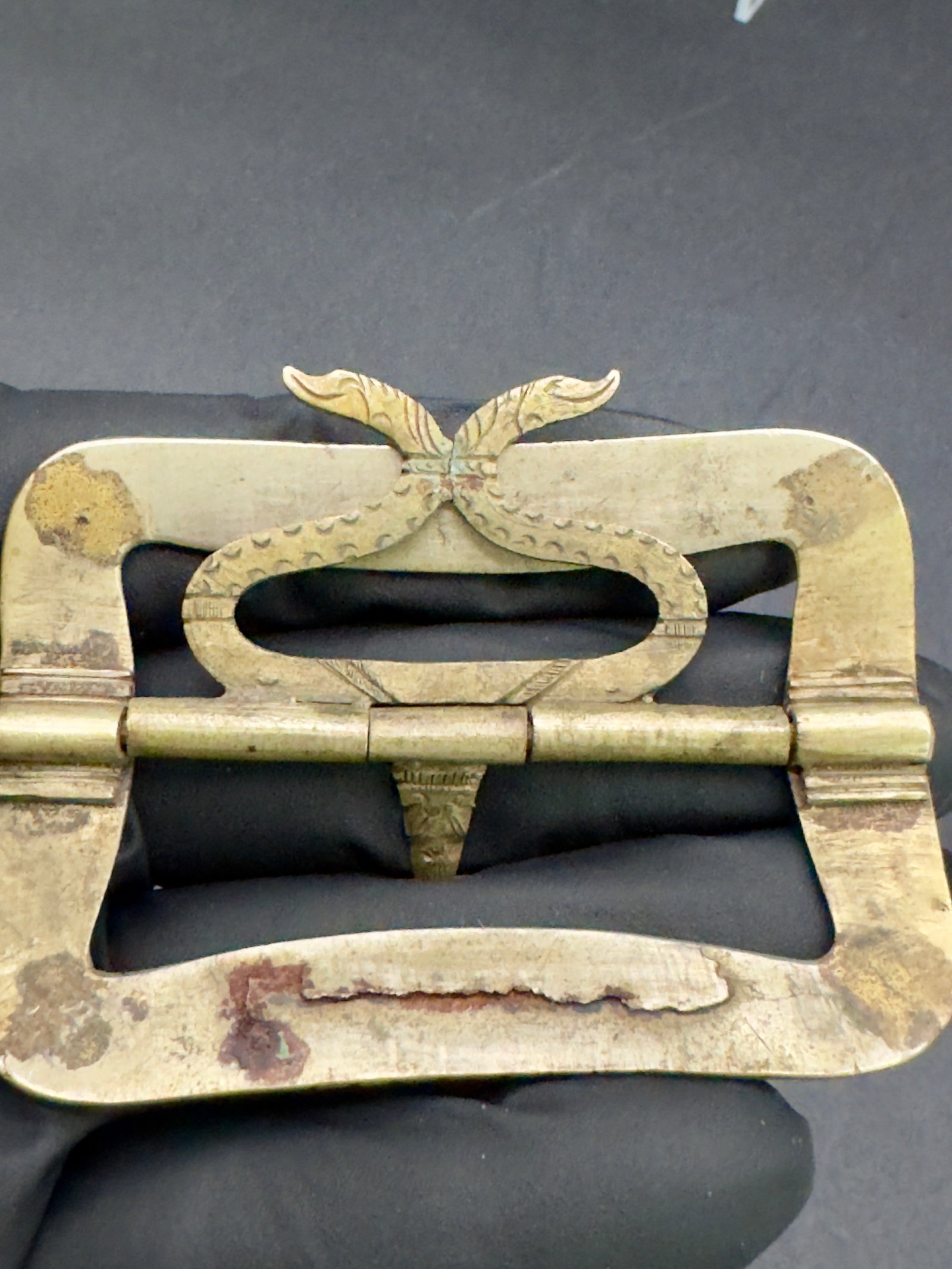 Antique Asian Brass Etched Belt Buckles, Full Set - 6