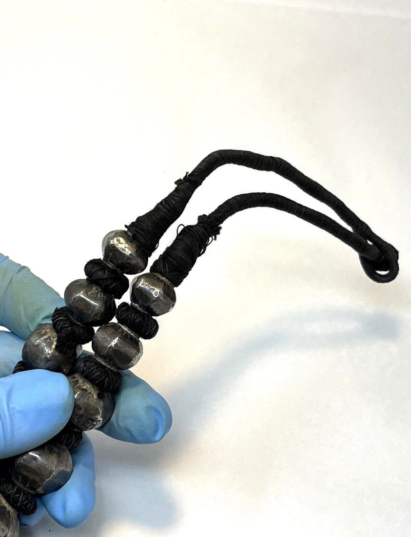 Antique Indian Sterling Silver Wrapped Wax Bead Necklace. Indian Tribal Jewelry - 11