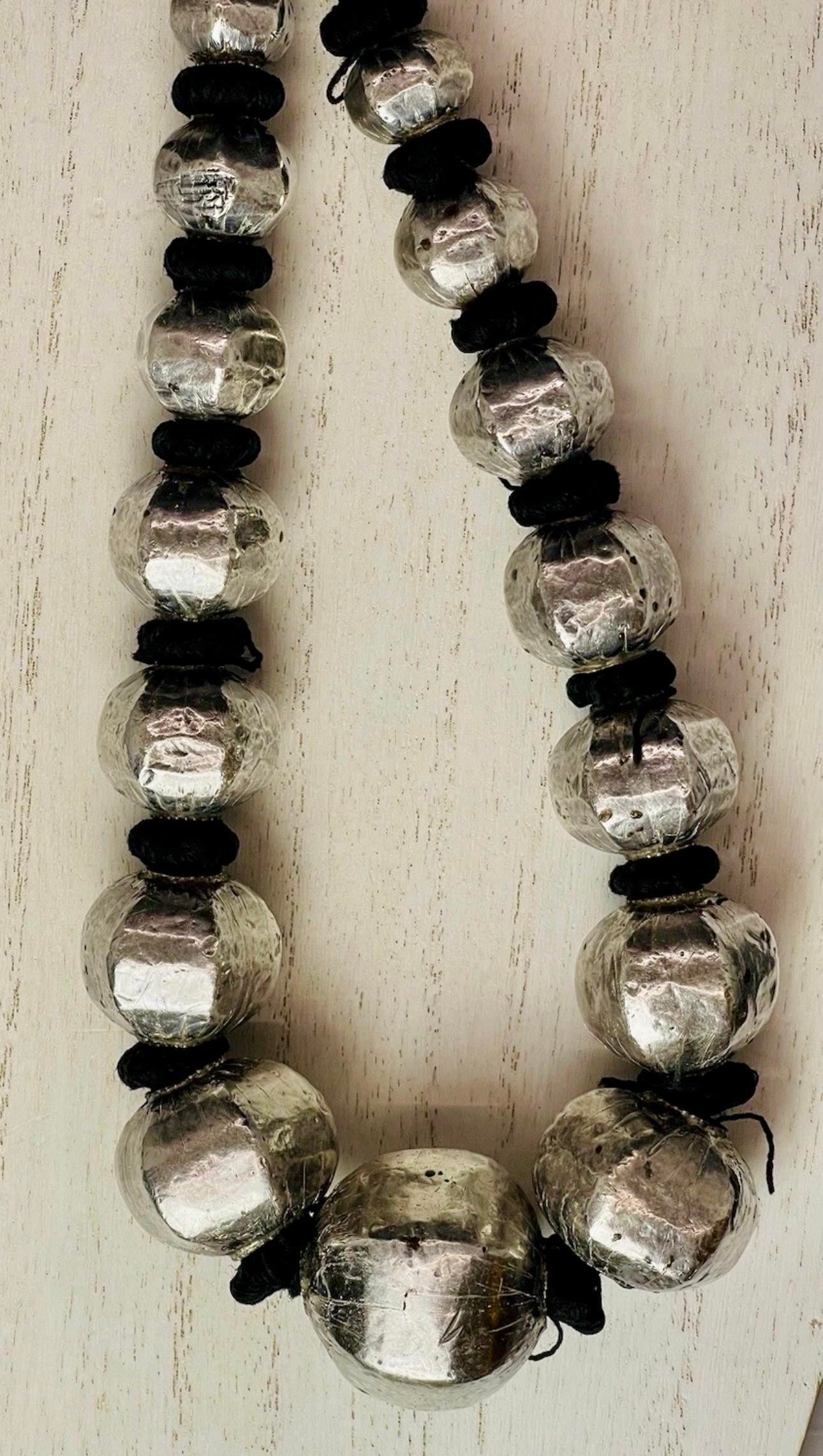 Antique Indian Sterling Silver Wrapped Wax Bead Necklace. Indian Tribal Jewelry - 7