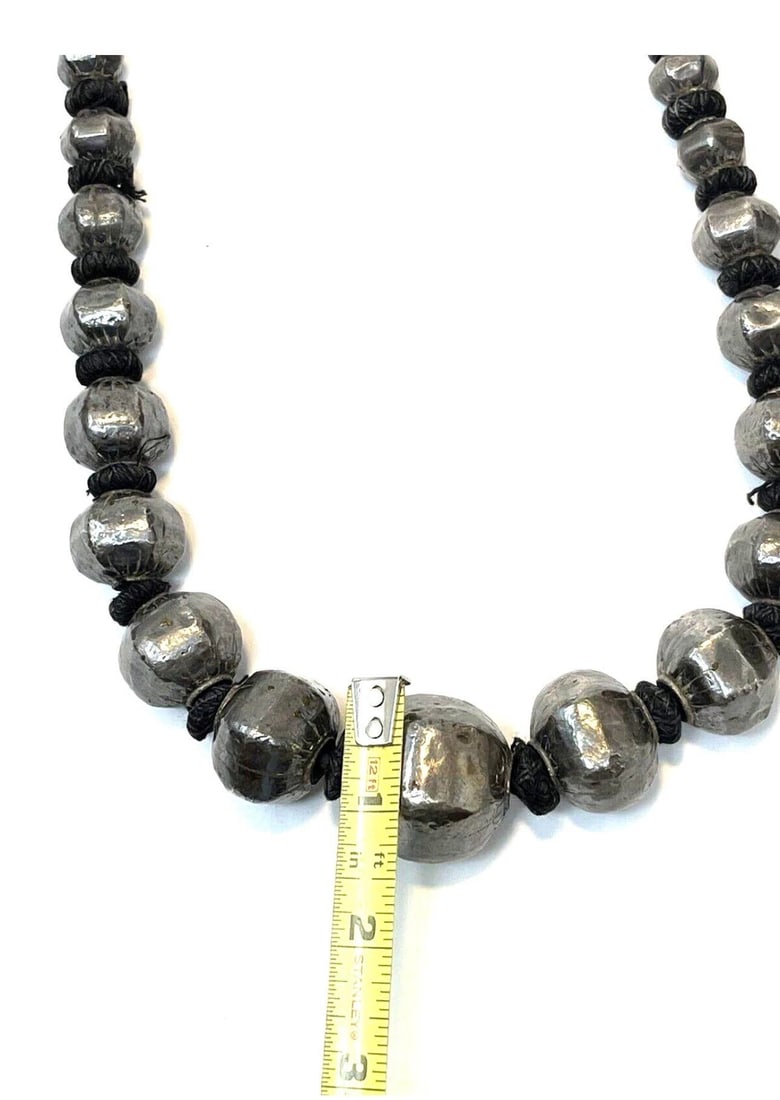 Antique Indian Sterling Silver Wrapped Wax Bead Necklace. Indian Tribal Jewelry - 8