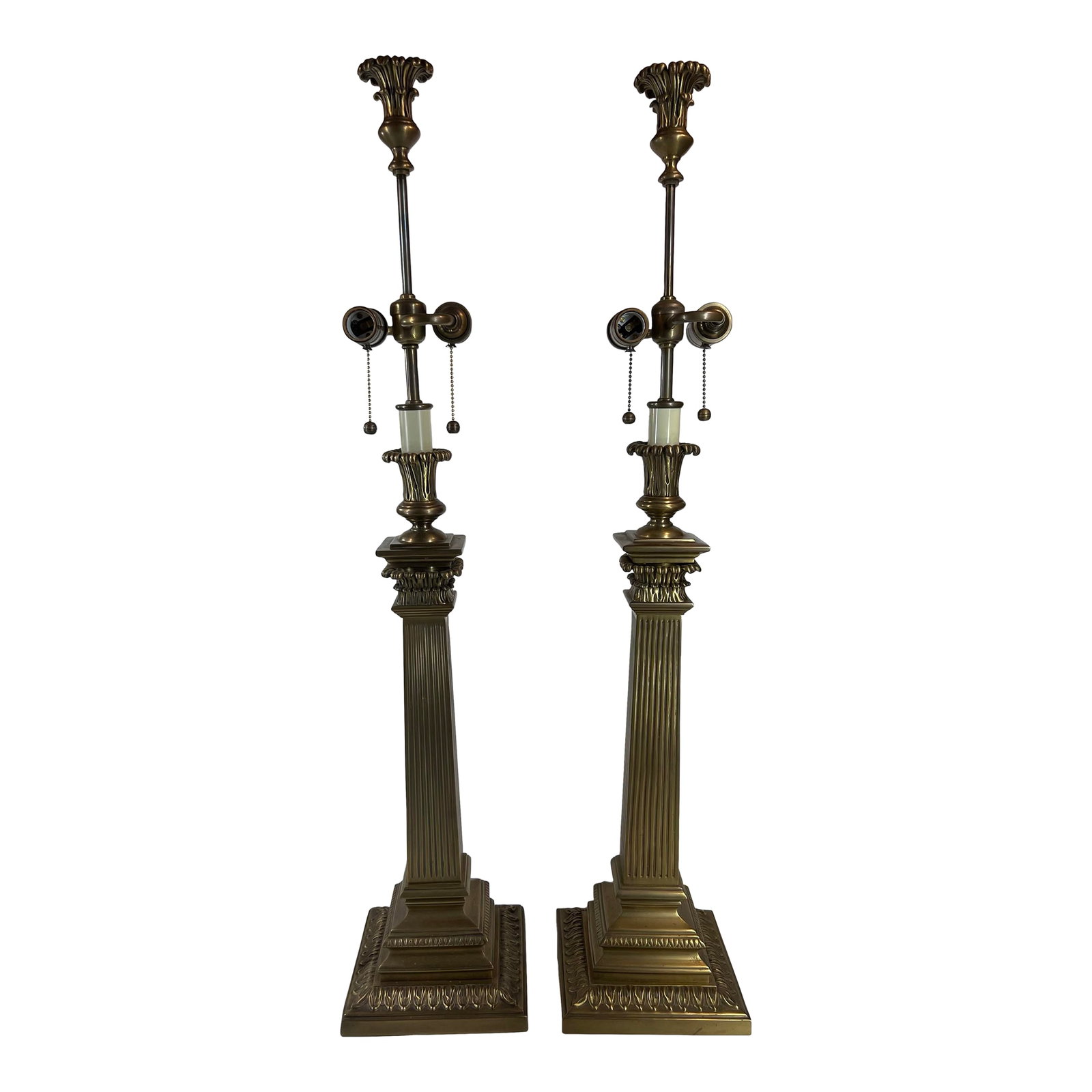 Vintage Decorative Crafts Inc. Fluted Columns Corinthian Capitals Solid Brass Buffet 38" Table Lamps (1 of 12)