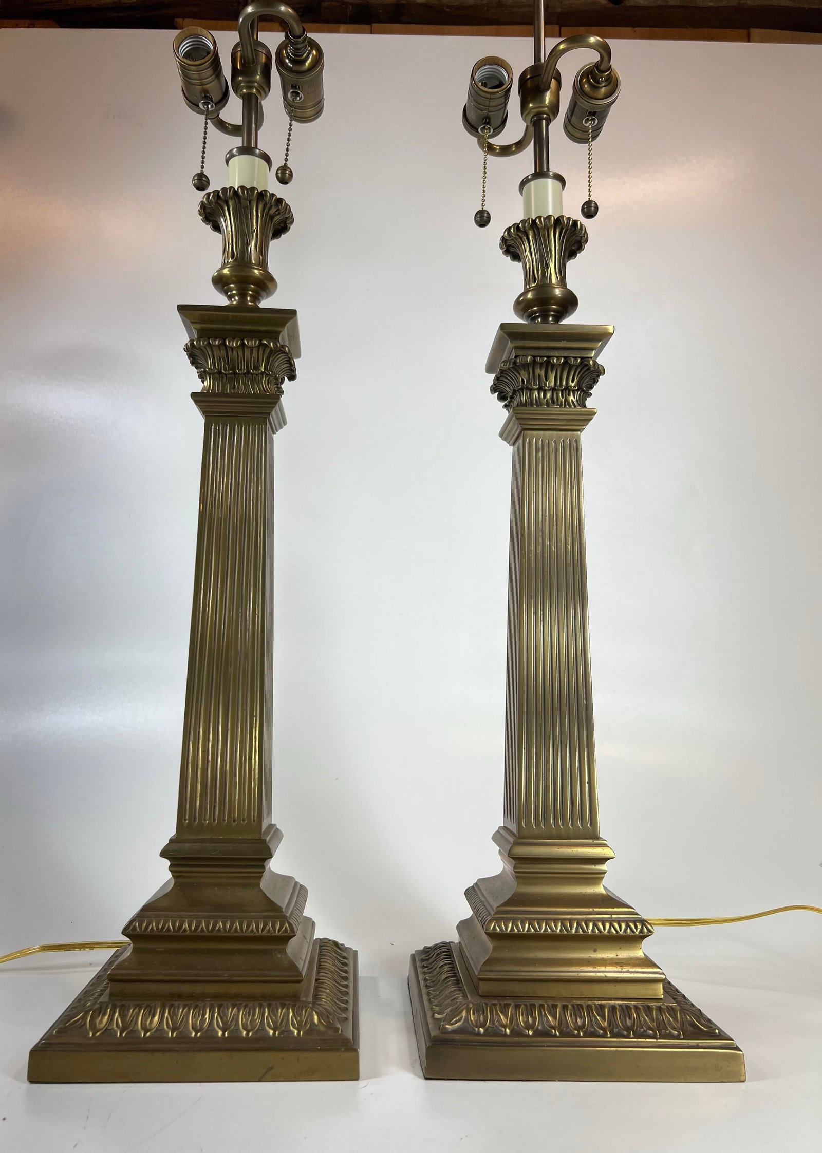 Vintage Decorative Crafts Inc. Fluted Columns Corinthian Capitals Solid Brass Buffet 38" Table Lamps - 2