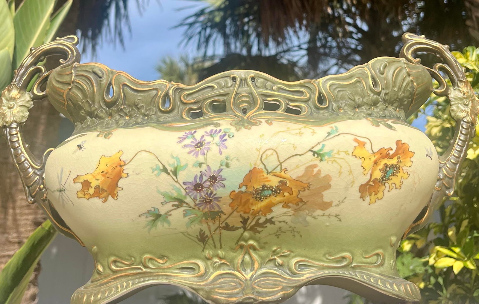 Fine Antique Porcelain Oblong Planter Marked Ernst Wahliss Austria - 3