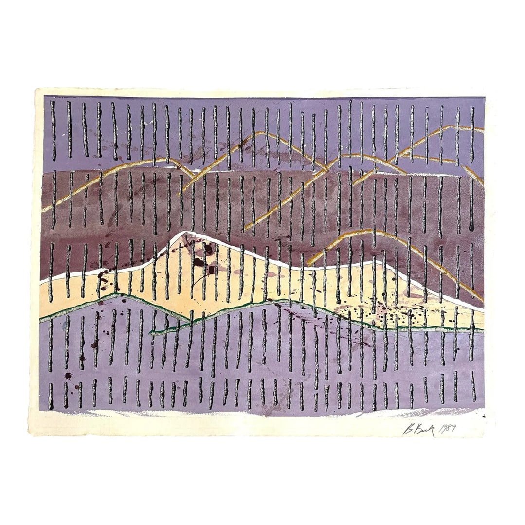 Barbara Beck 1989 Abstract Landscape Watercolor Painting on Paper - Signed/Dated/Unframed: Barbara Beck artist. Beck's work is inspired by artist such as Helen Frankenthaler, Yayoi Kusama, Clifford Still, Yosef Albers. AWARDS CAPS Grant, New York State Council on the Arts, 1983-84 COLLECTIO