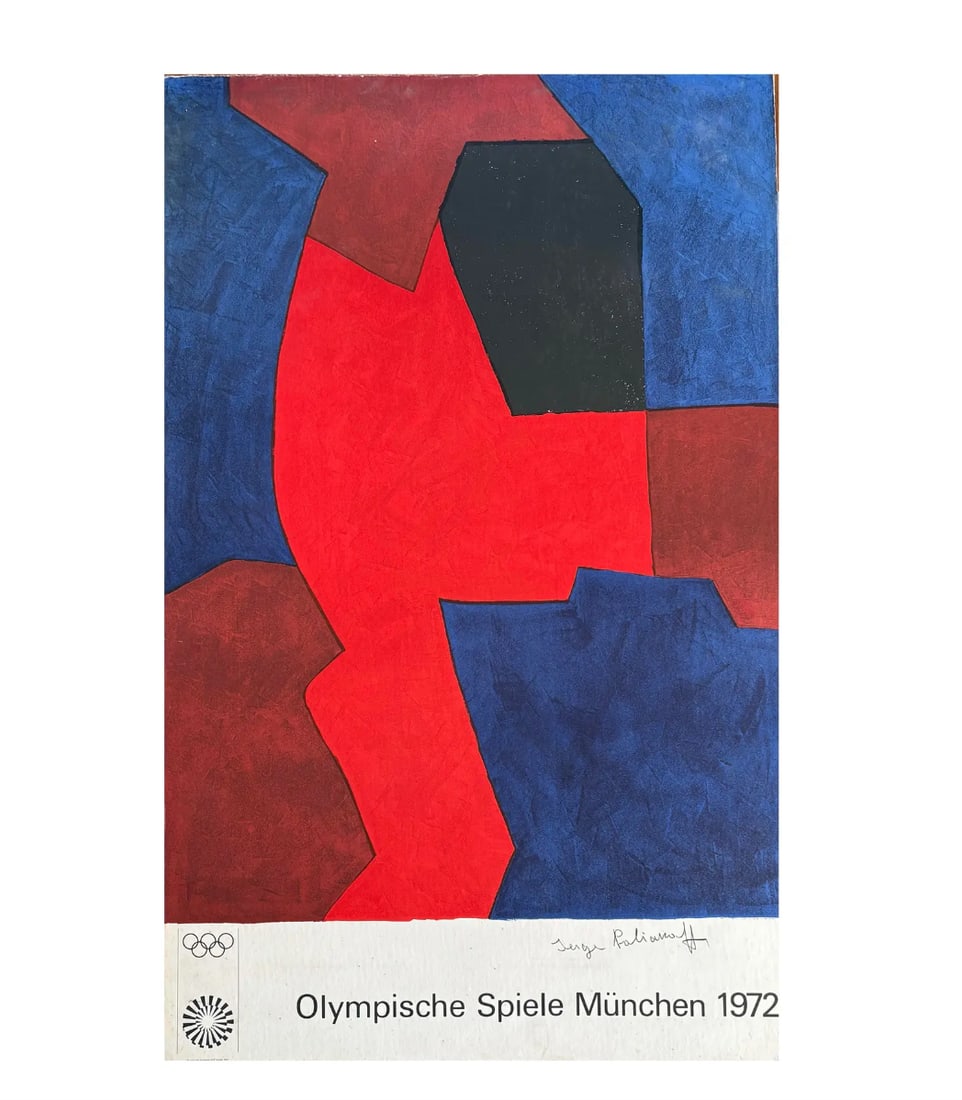 Vintage Original 1972 Munich Olympics Sport Poster Signed by Artist Serge Poliakoff - Abstract - 3