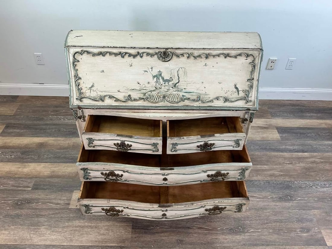 1940s French Louis XV–Style Hand-Painted Secretary Desk by Desbordes, Paris "” - 14