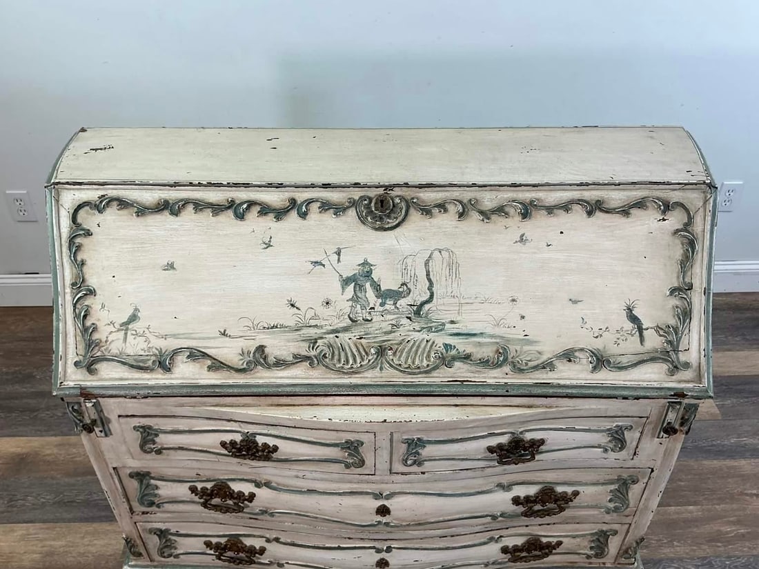 1940s French Louis XV–Style Hand-Painted Secretary Desk by Desbordes, Paris "” - 5
