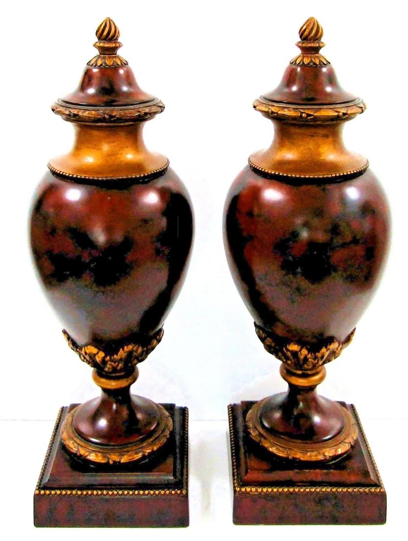 1980s Pair of Napoleon III Style Moroccan Burr Thoya Turned Wood Urns Attributed to Theodore Alexand - 2