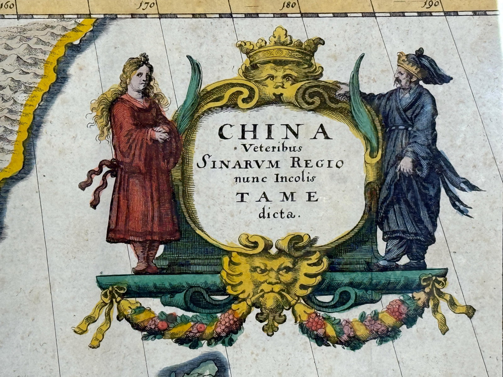c.1650's Antique Hand Colored Map of China - Framed - 3